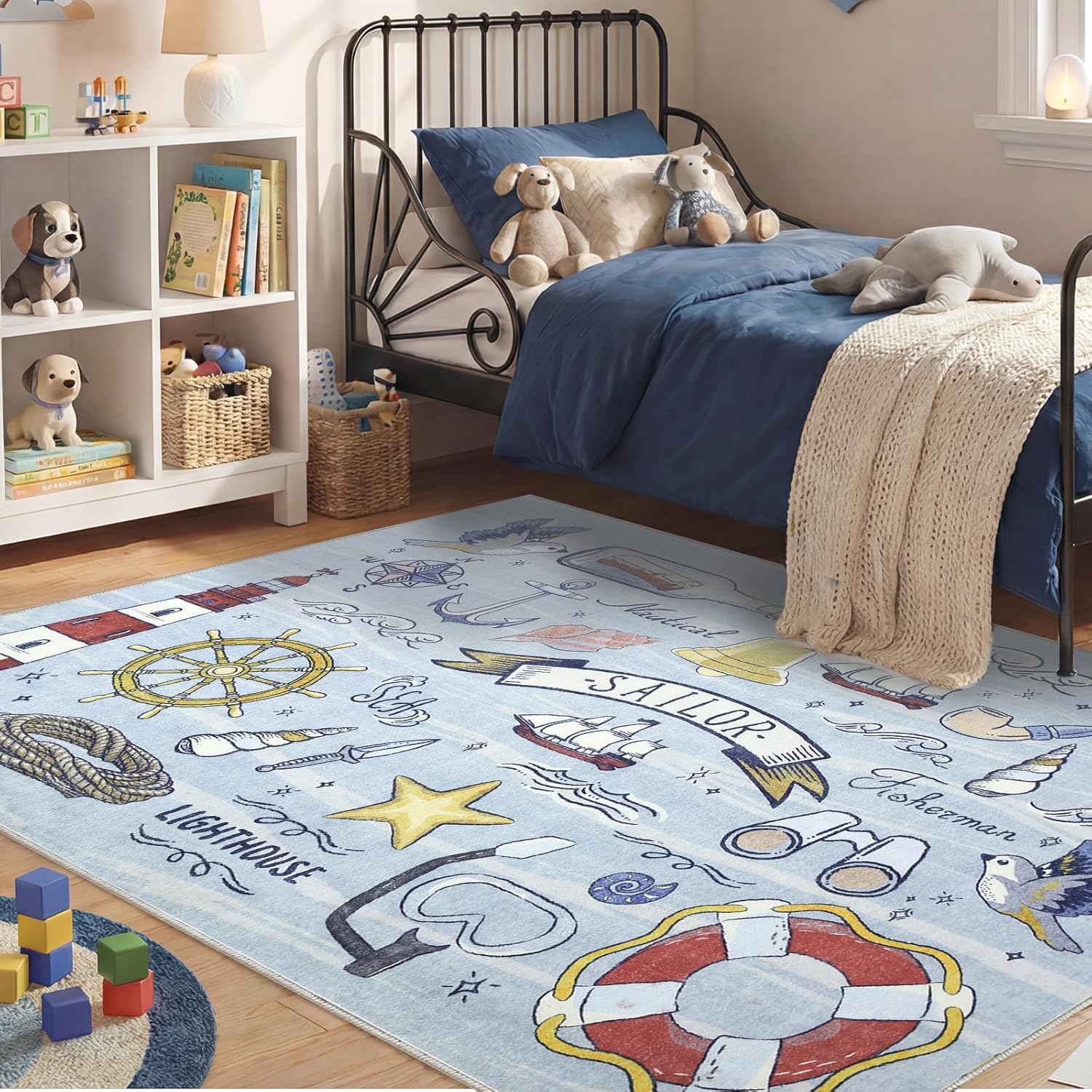 Navy Gold Washable Area Rug