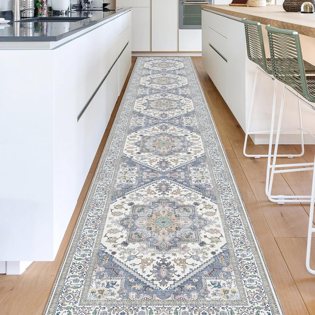 Navy Gold Washable Area Rug