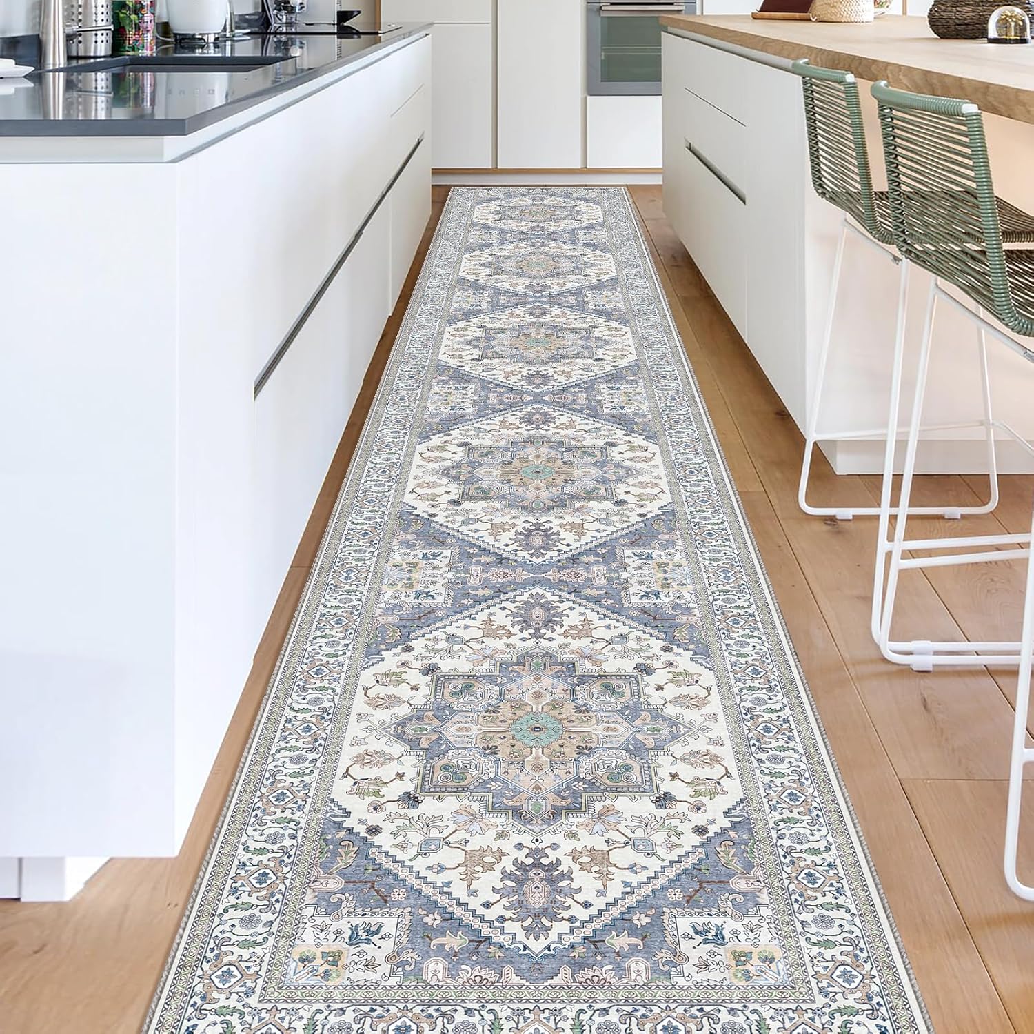 Navy Gold Washable Area Rug