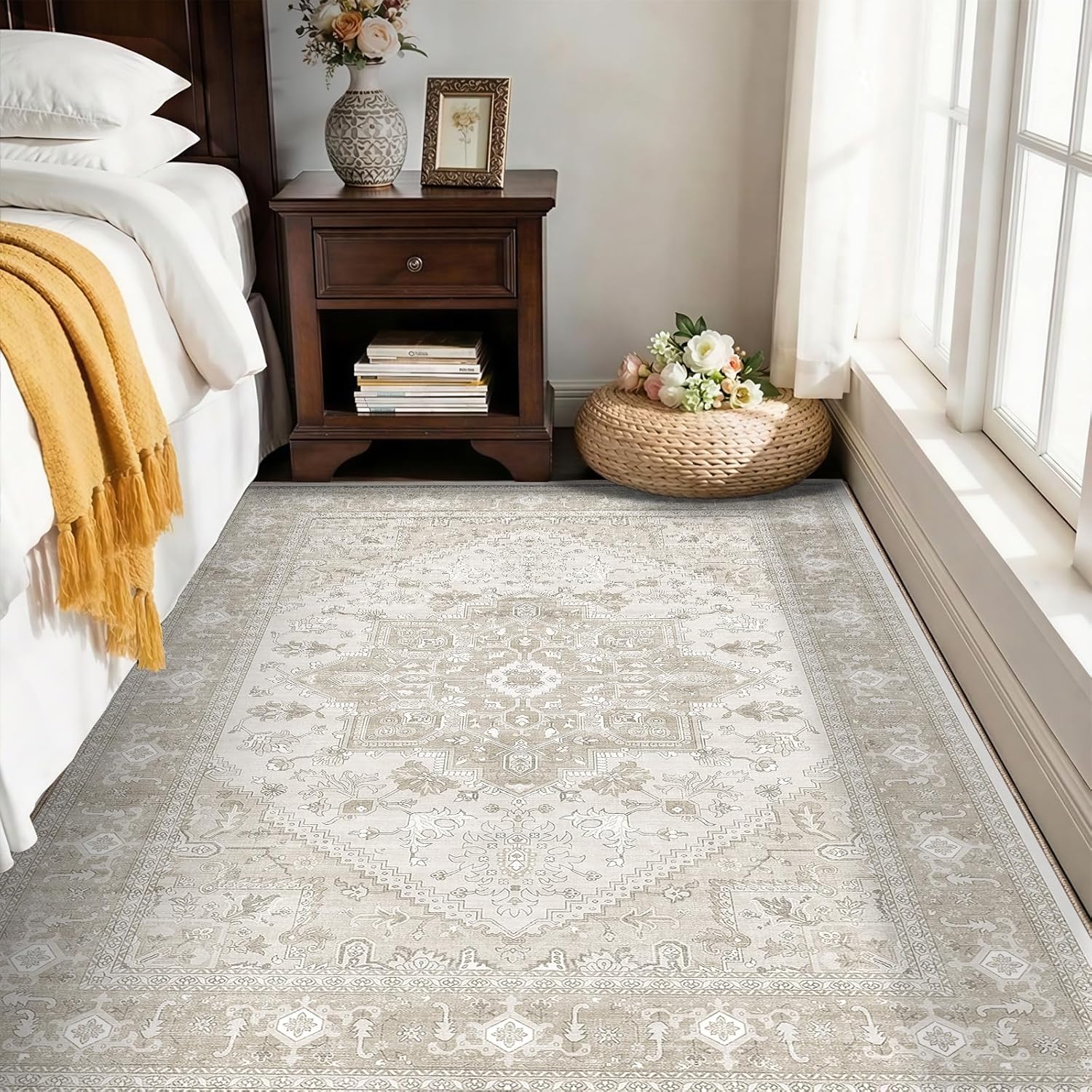 Navy Gold Washable Area Rug