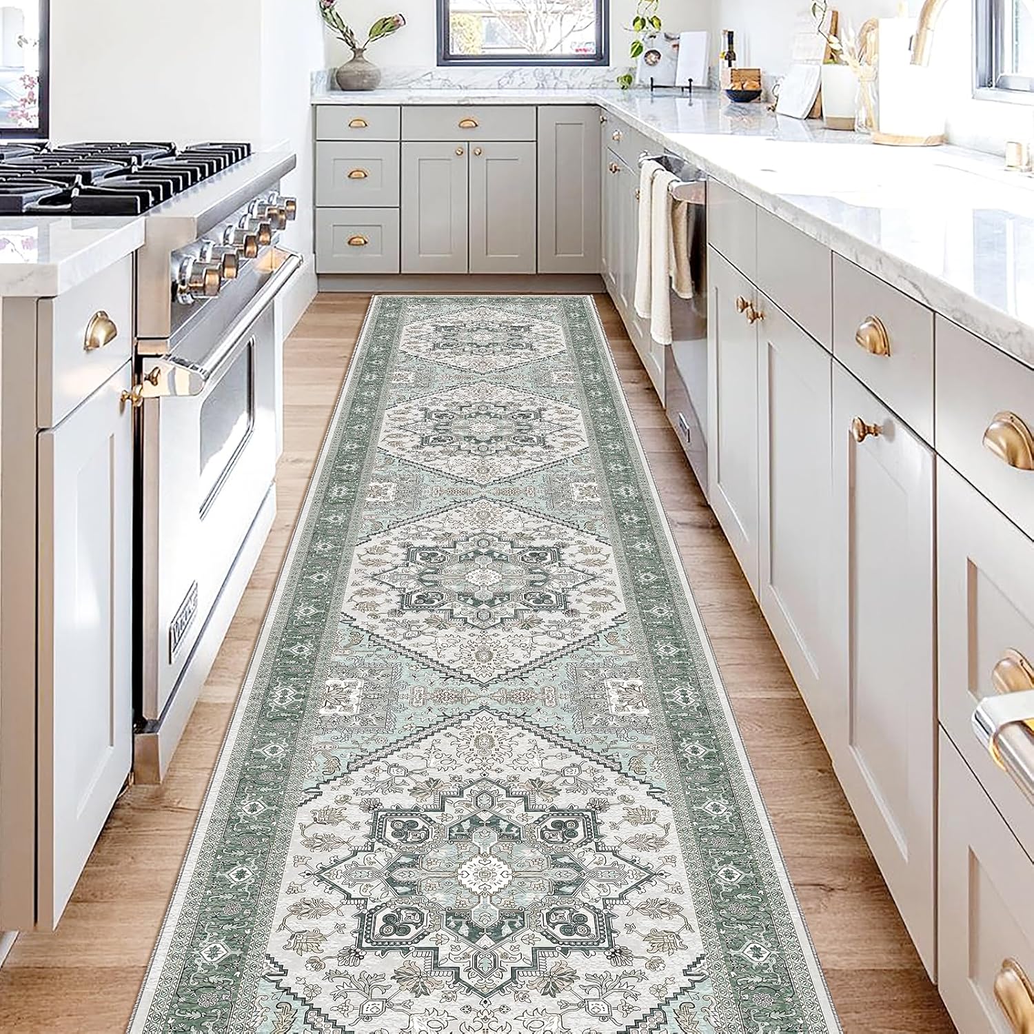 Navy Gold Washable Area Rug
