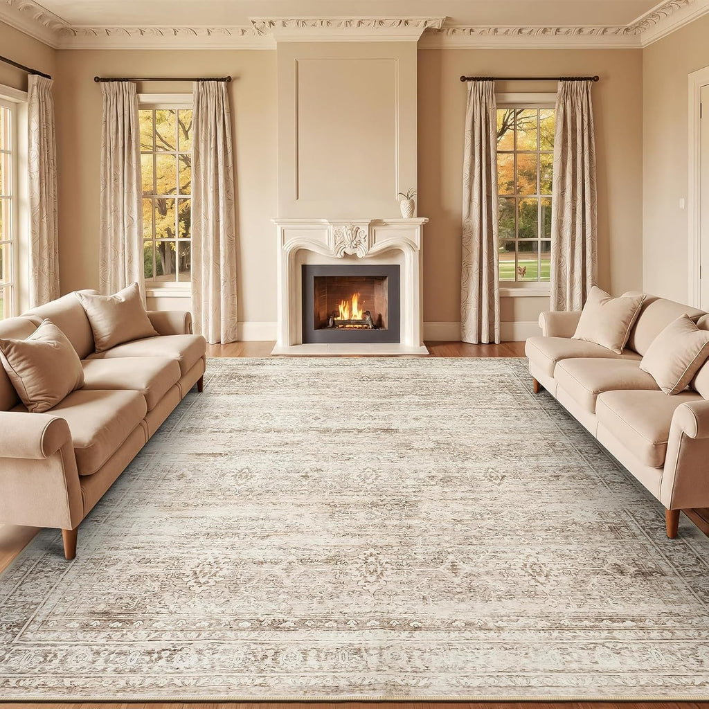 Green Washable Boho Area Rug