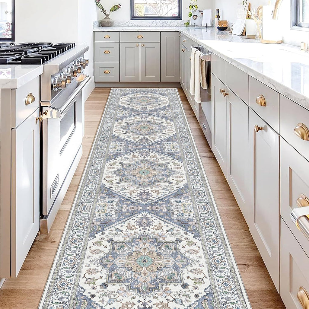 Navy Gold Washable Area Rug