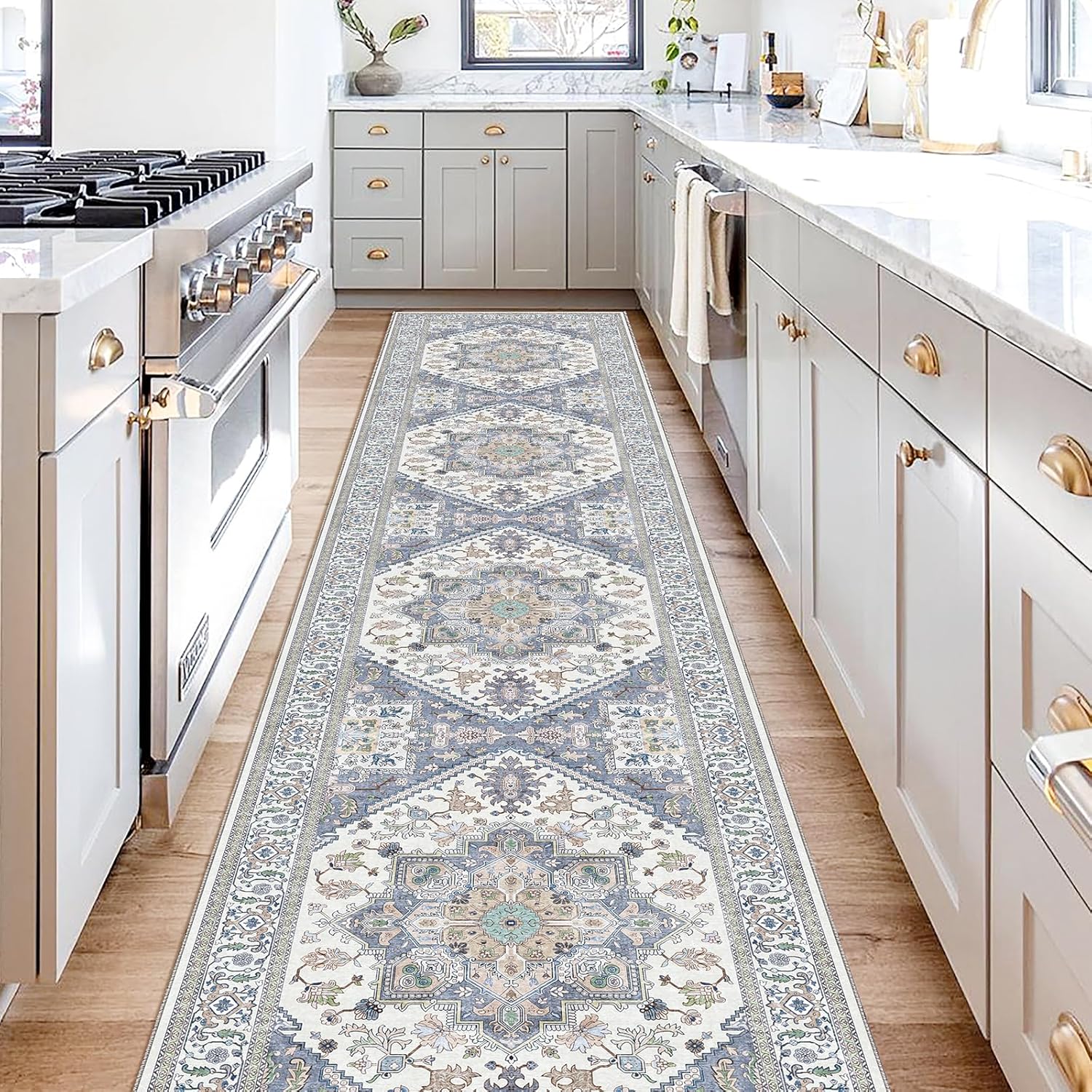Navy Gold Washable Area Rug