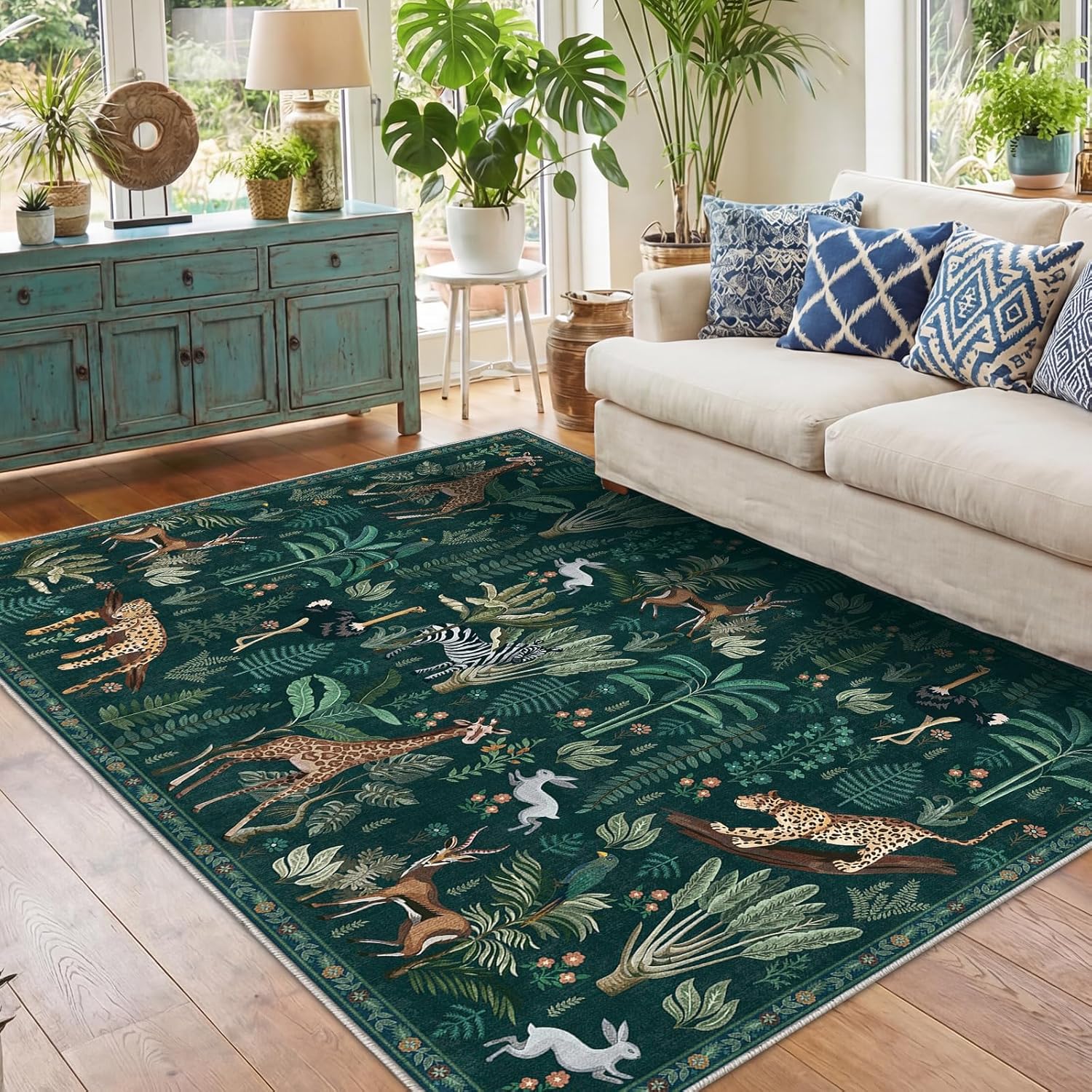 Navy Gold Washable Area Rug
