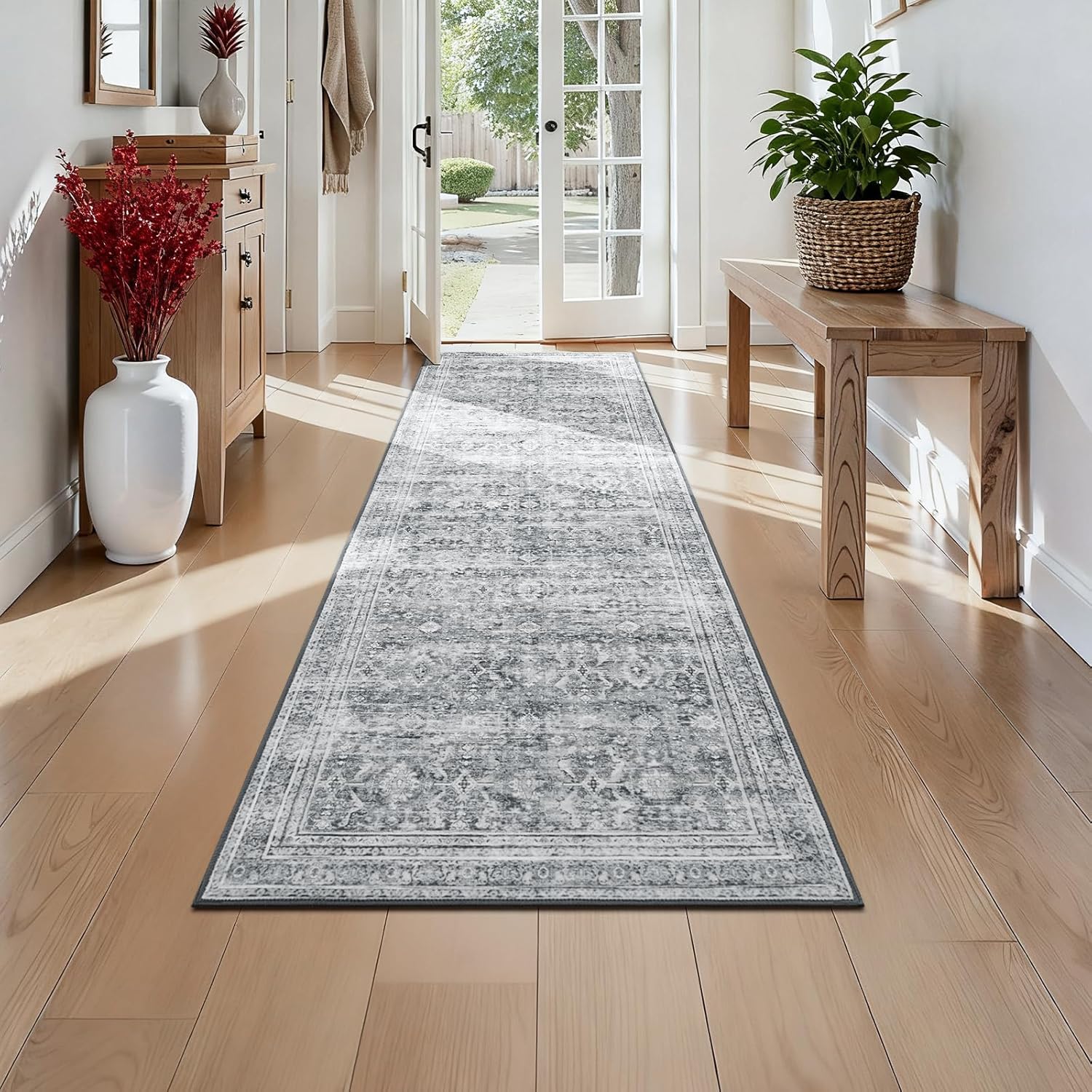 Green Washable Boho Area Rug