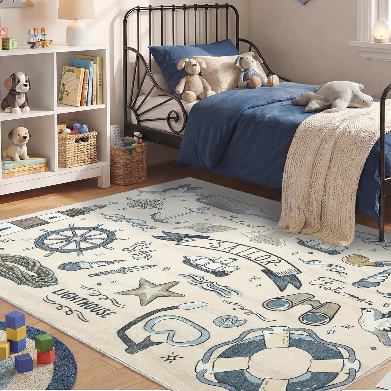 Navy Gold Washable Area Rug