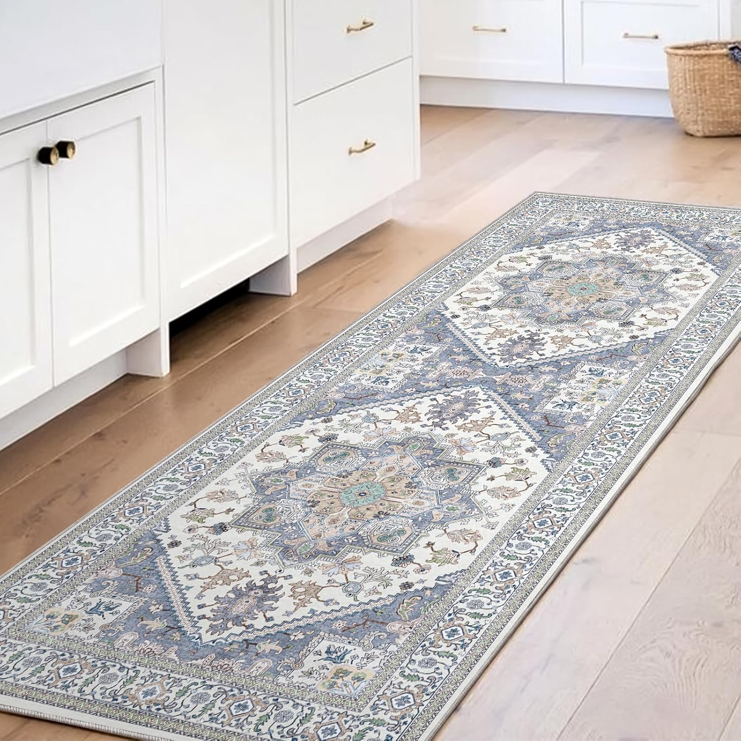 Navy Gold Washable Area Rug