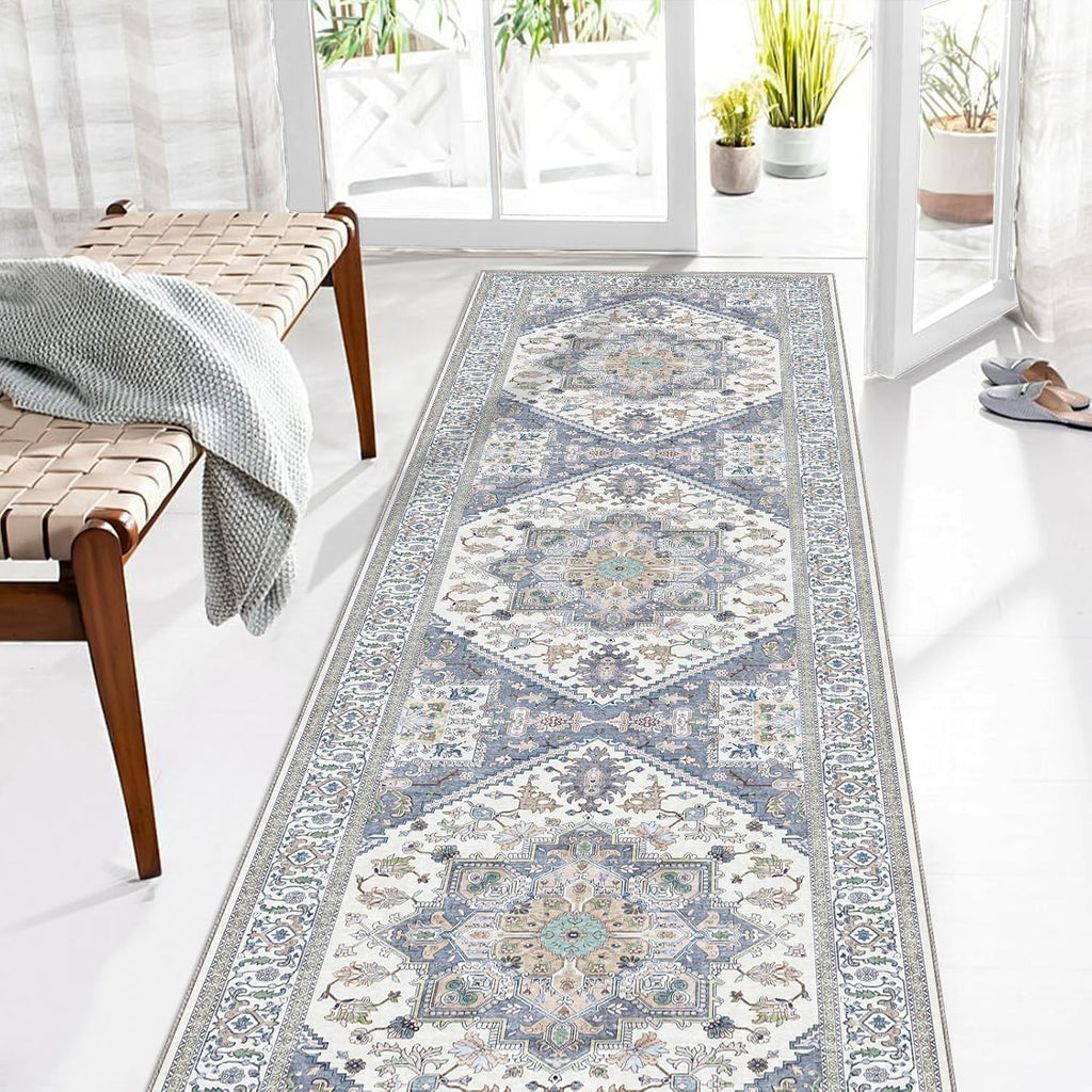 Navy Gold Washable Area Rug