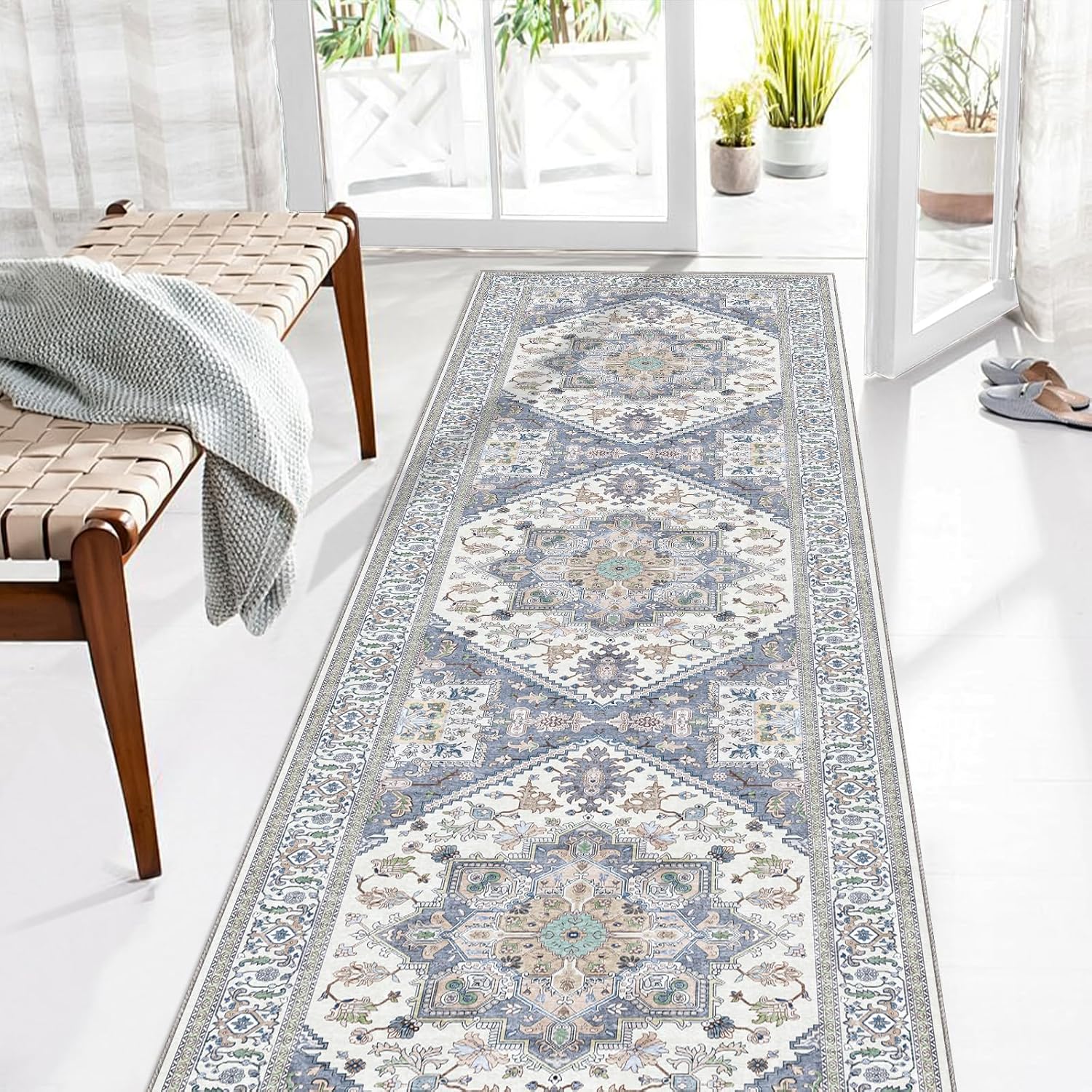 Navy Gold Washable Area Rug