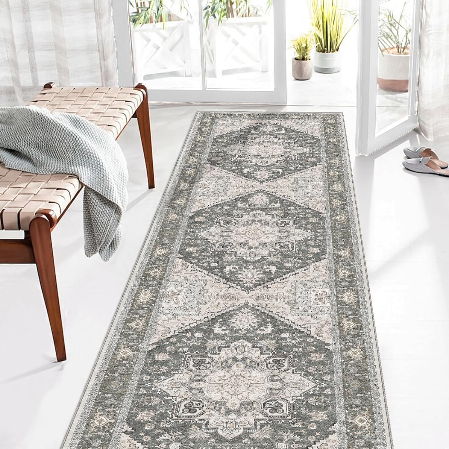 Navy Gold Washable Area Rug