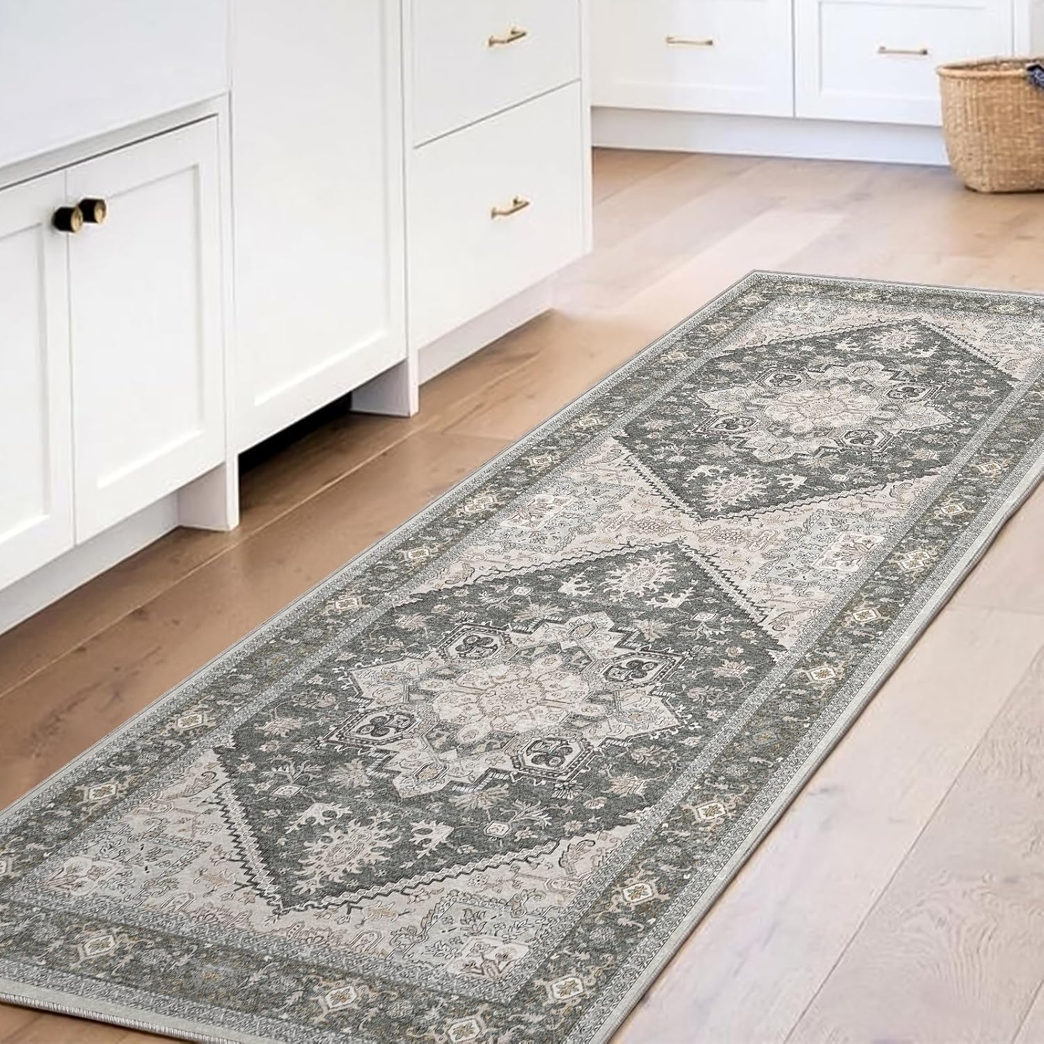Navy Gold Washable Area Rug