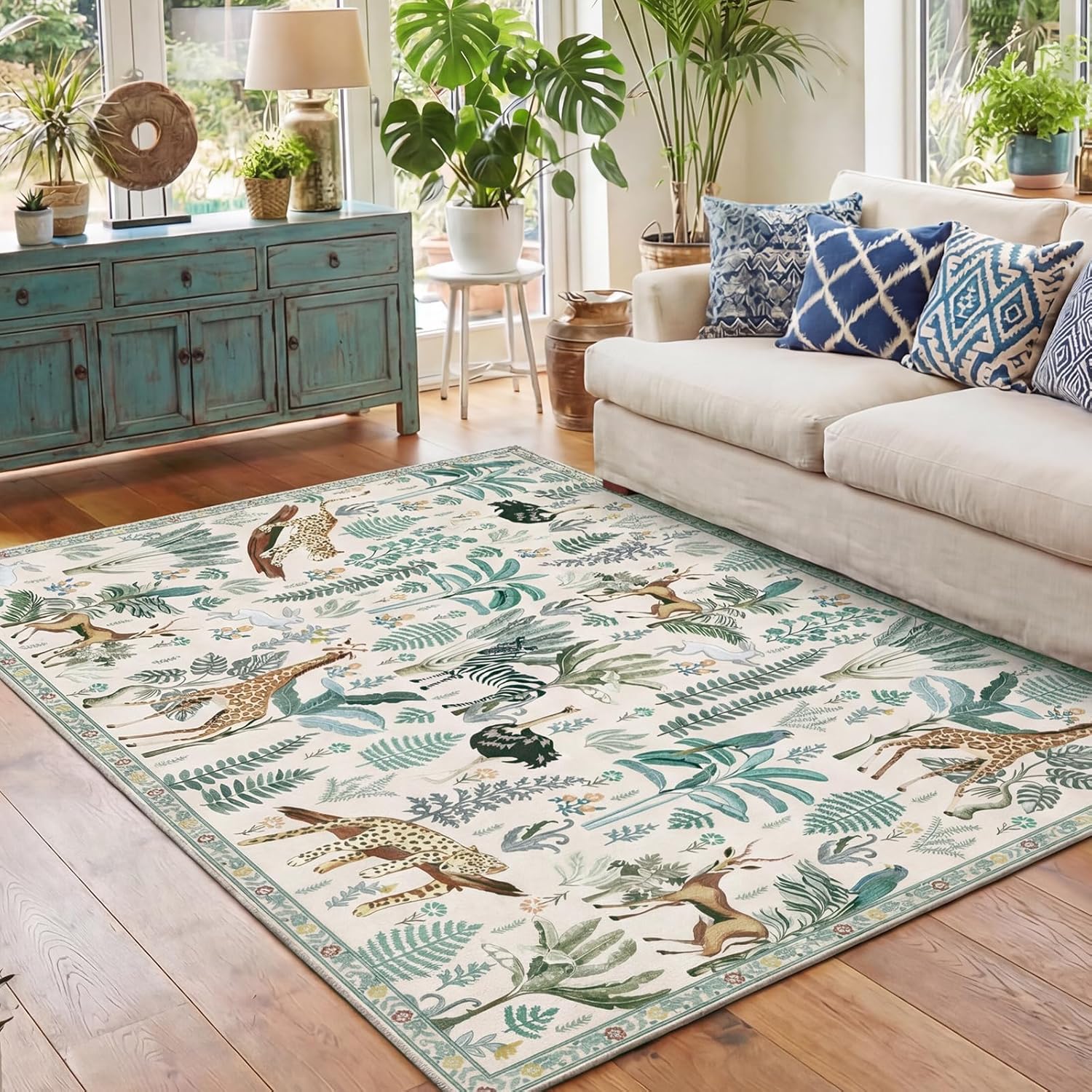 Navy Gold Washable Area Rug