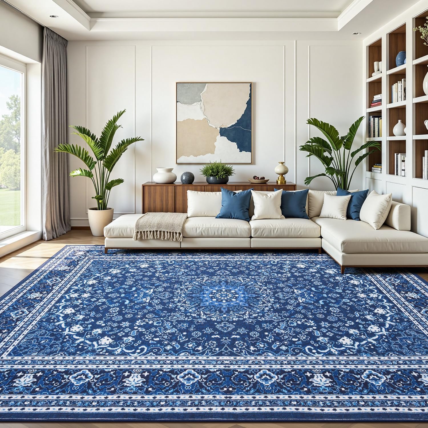 Green Washable Boho Area Rug
