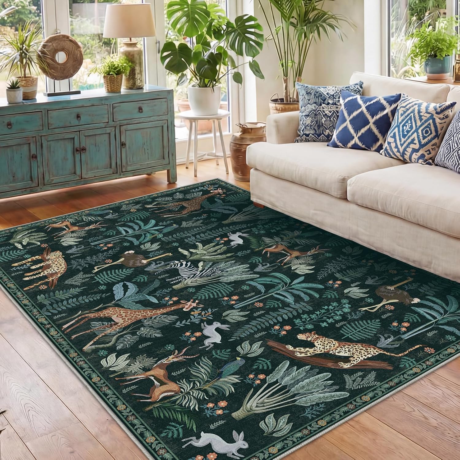Navy Gold Washable Area Rug