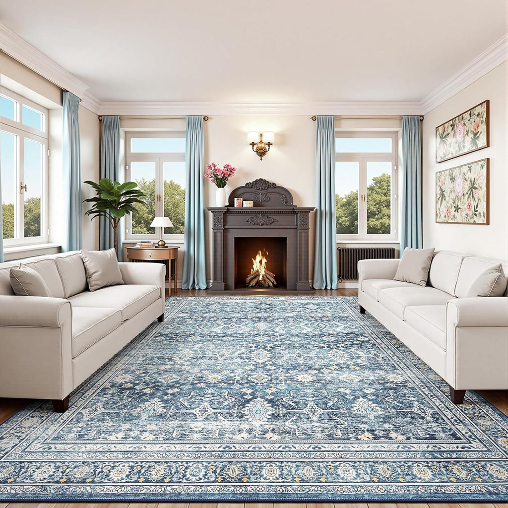 Green Washable Boho Area Rug