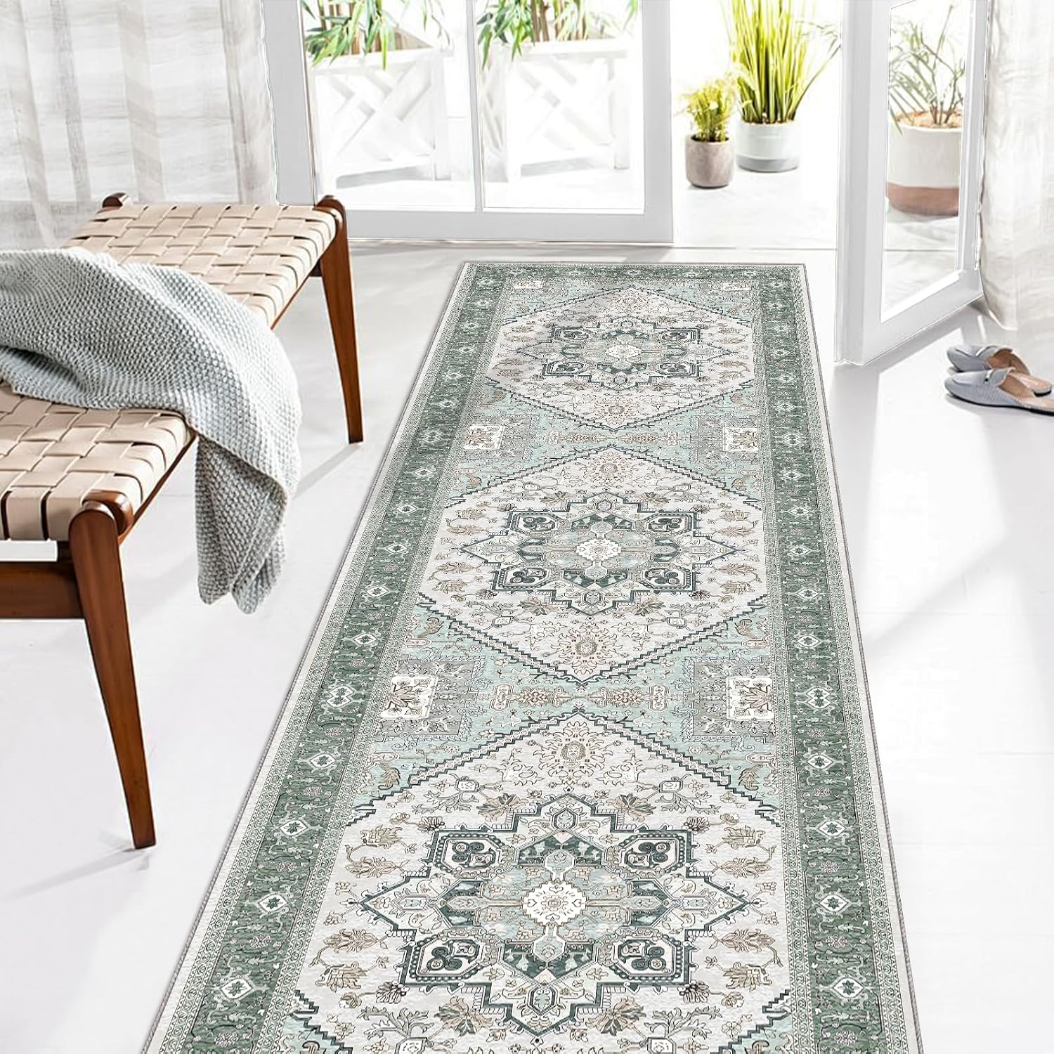 Navy Gold Washable Area Rug