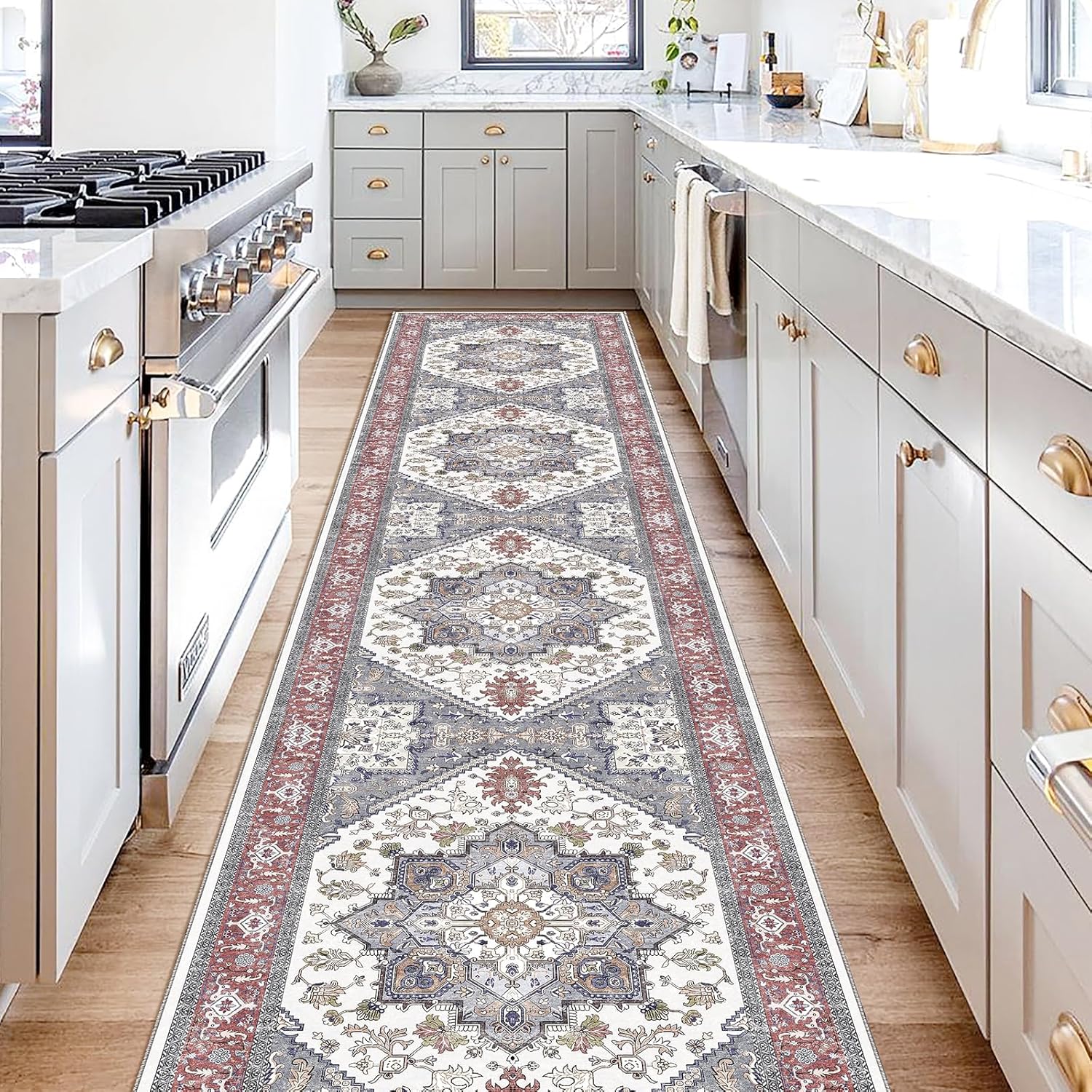 Navy Gold Washable Area Rug