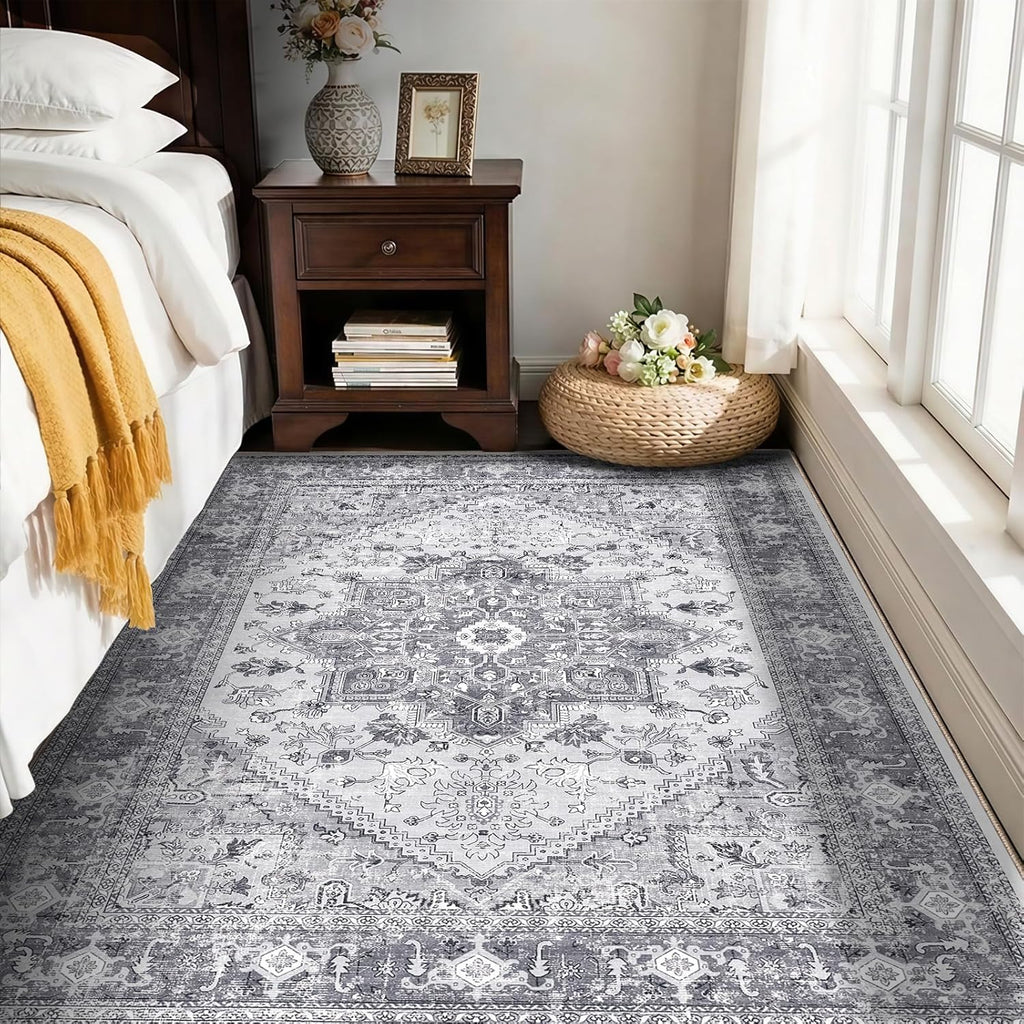 Navy Gold Washable Area Rug