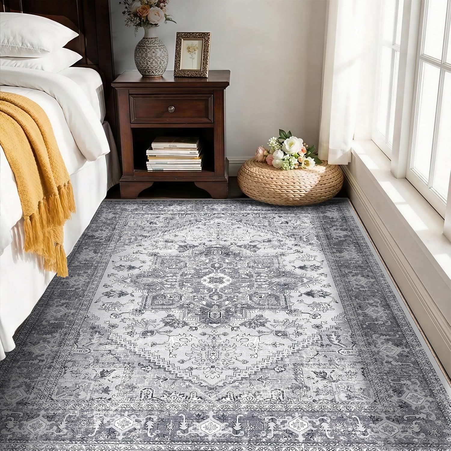 Navy Gold Washable Area Rug
