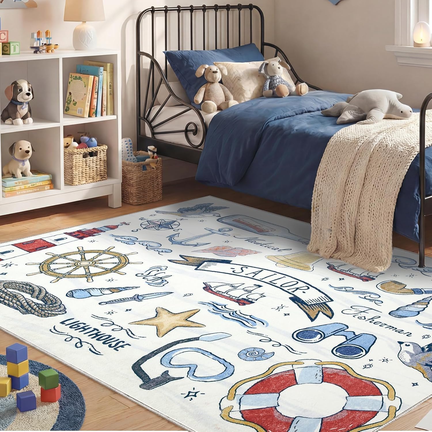 Navy Gold Washable Area Rug