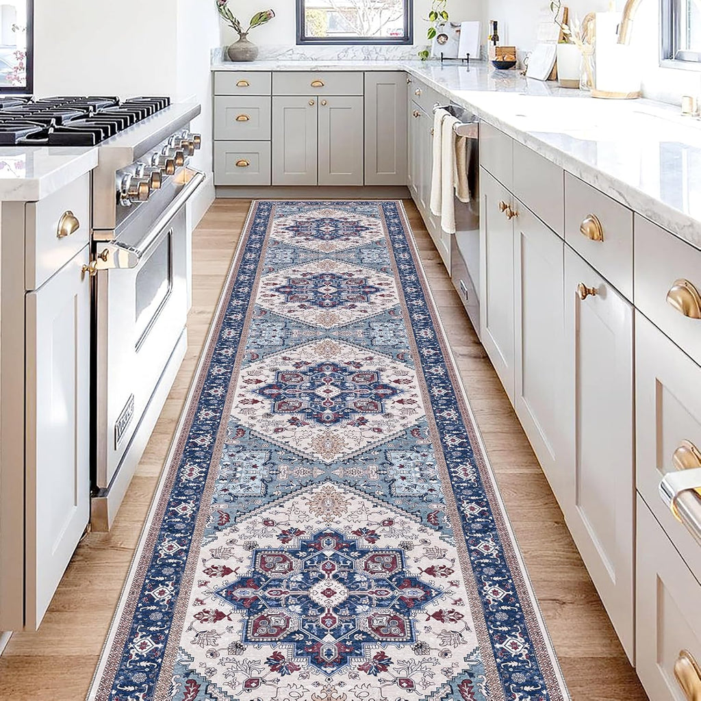 Navy Gold Washable Area Rug