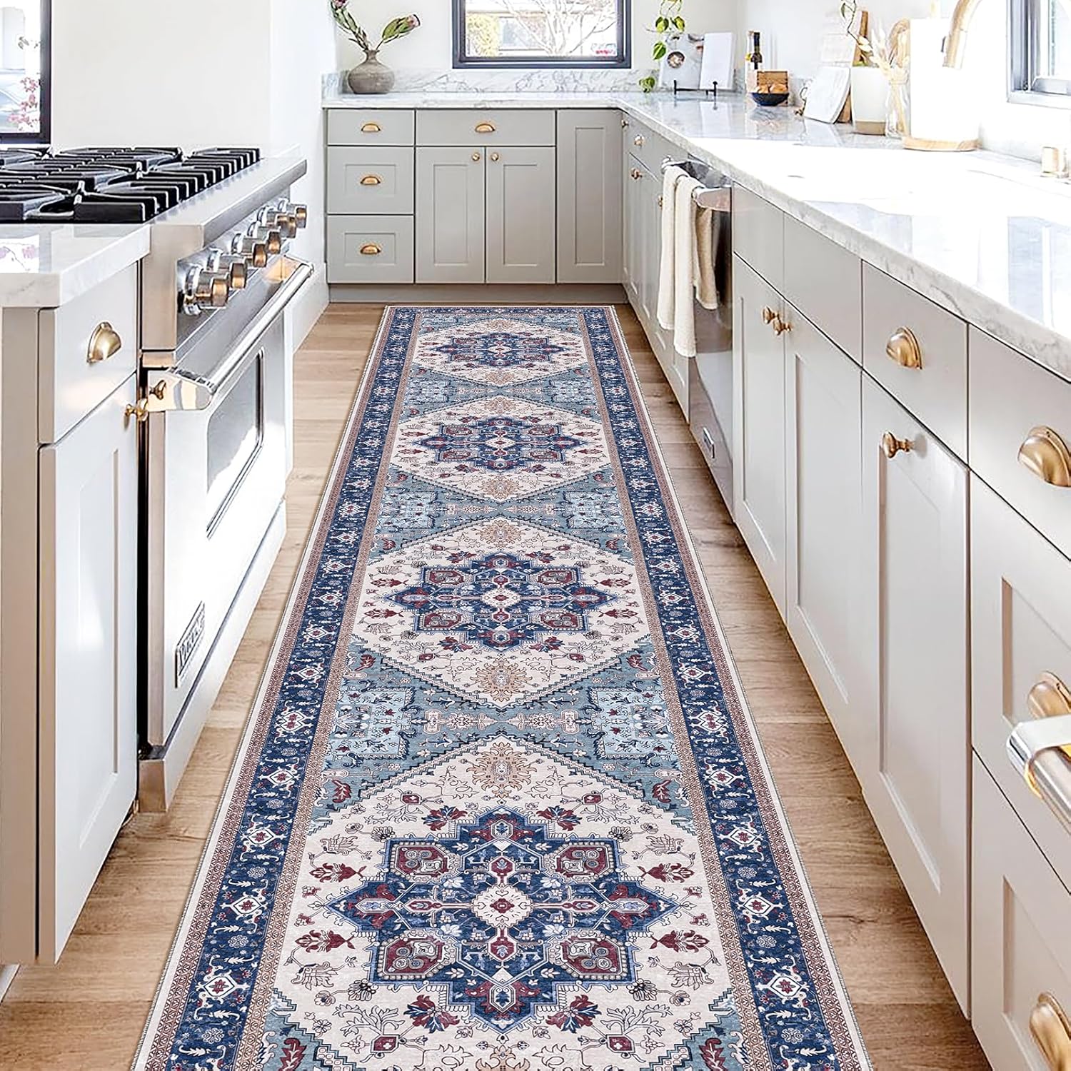 Navy Gold Washable Area Rug