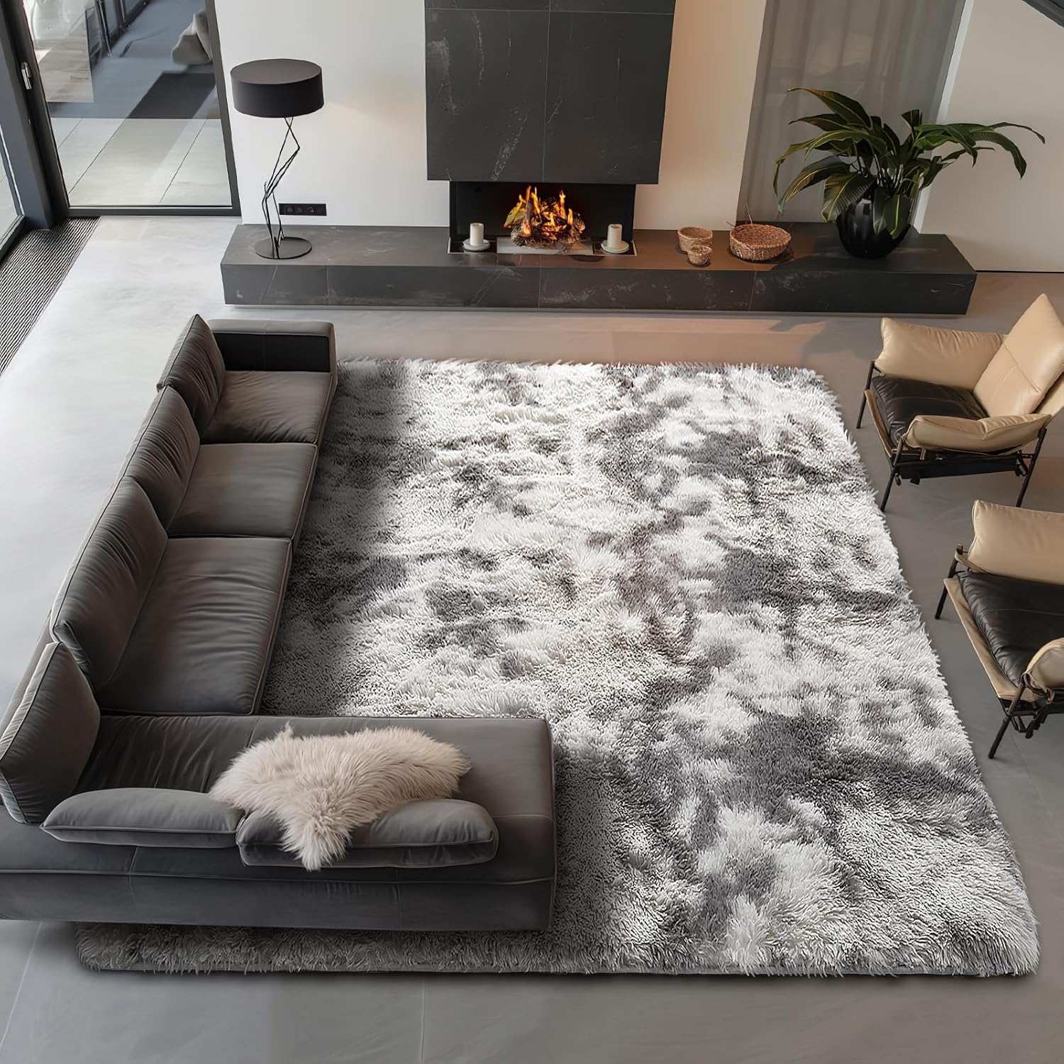 Grey Fluffy Shag Area Rug