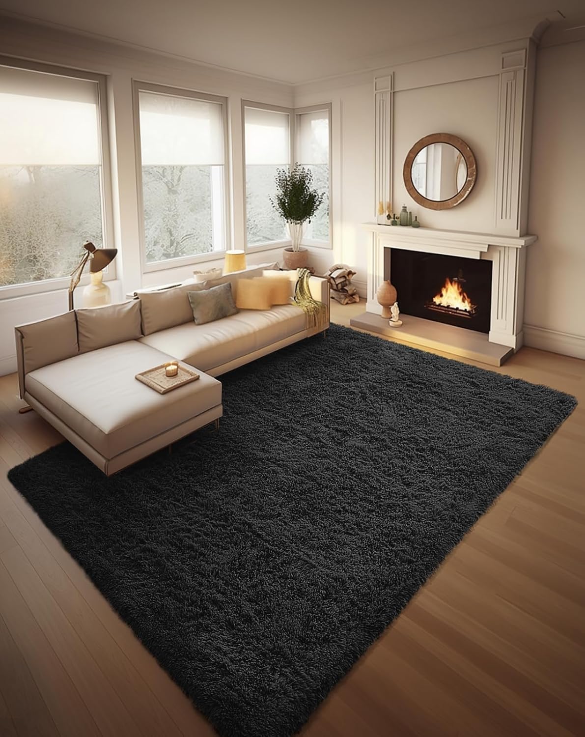 Grey Fluffy Shag Area Rug