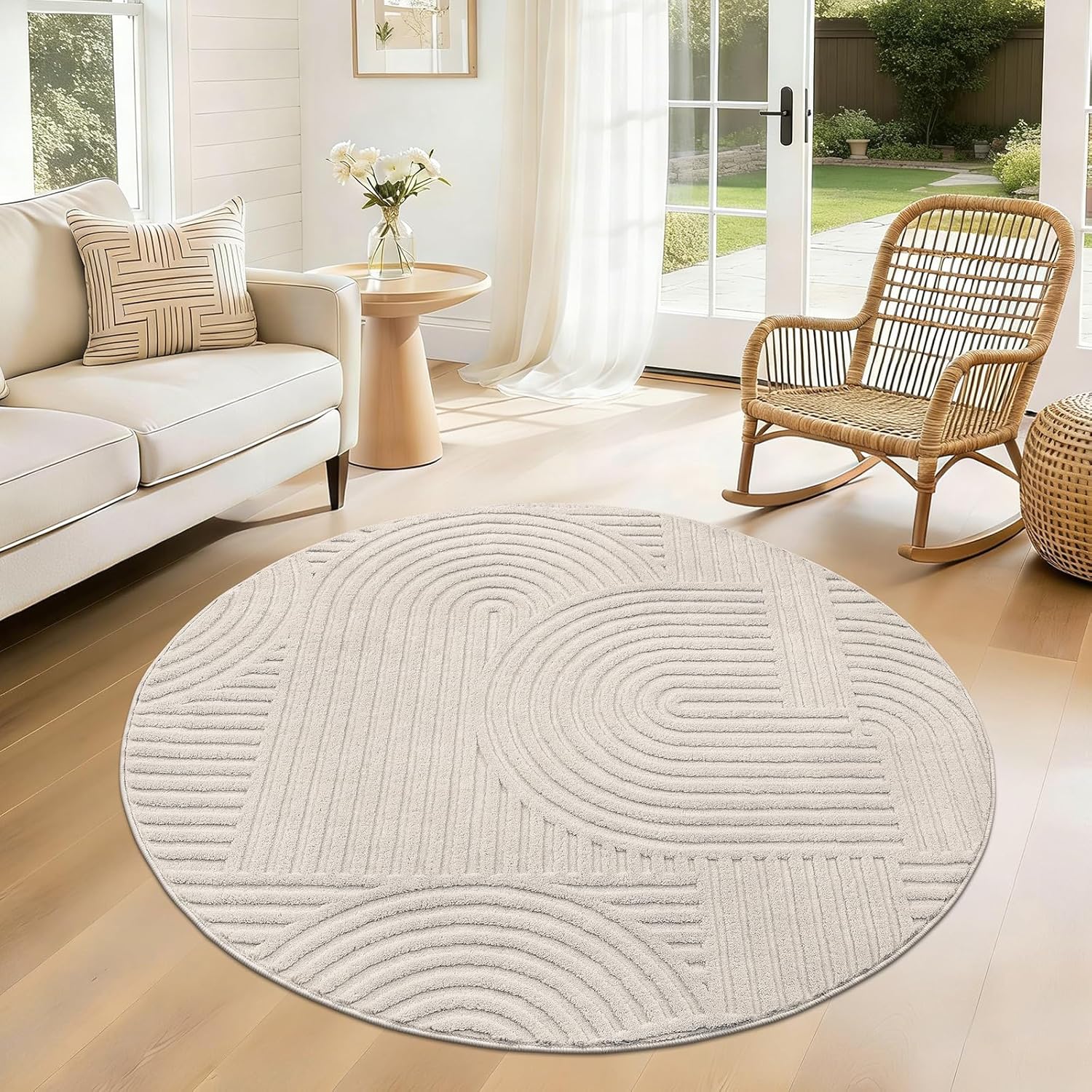 Modern Beige Washable Area Rug