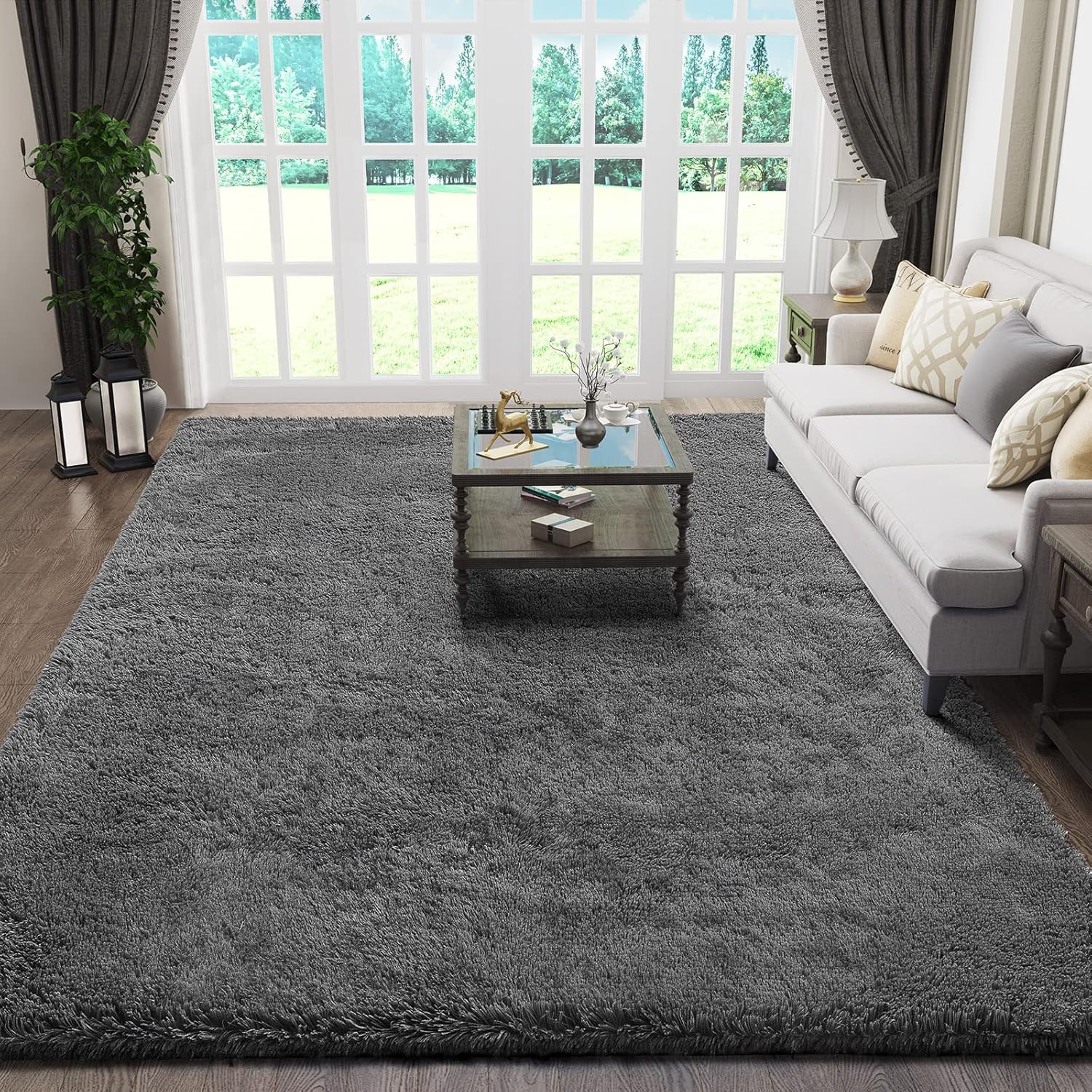 Grey Fluffy Shag Area Rug
