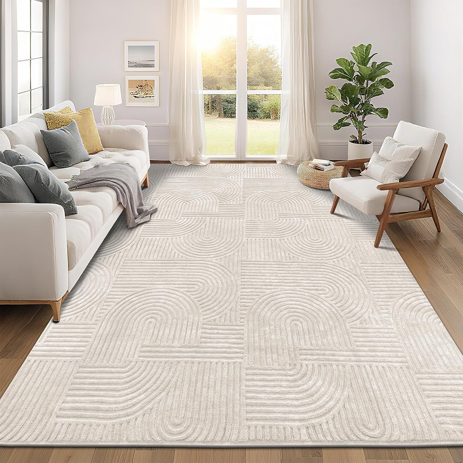 Modern Beige Washable Area Rug