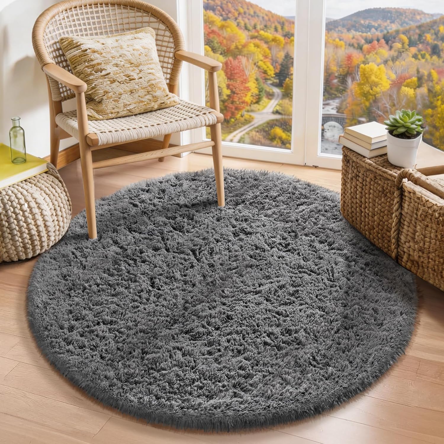 Grey Fluffy Shag Area Rug