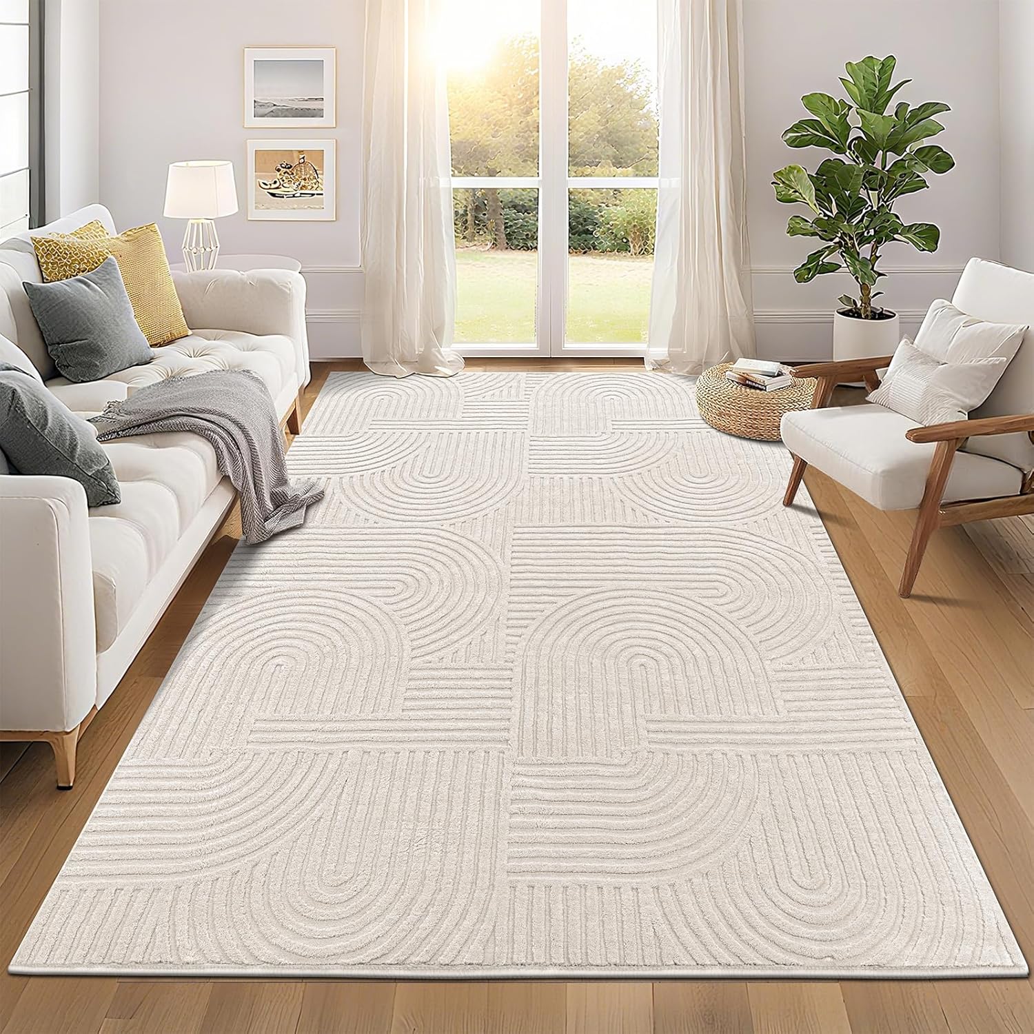 Modern Beige Washable Area Rug