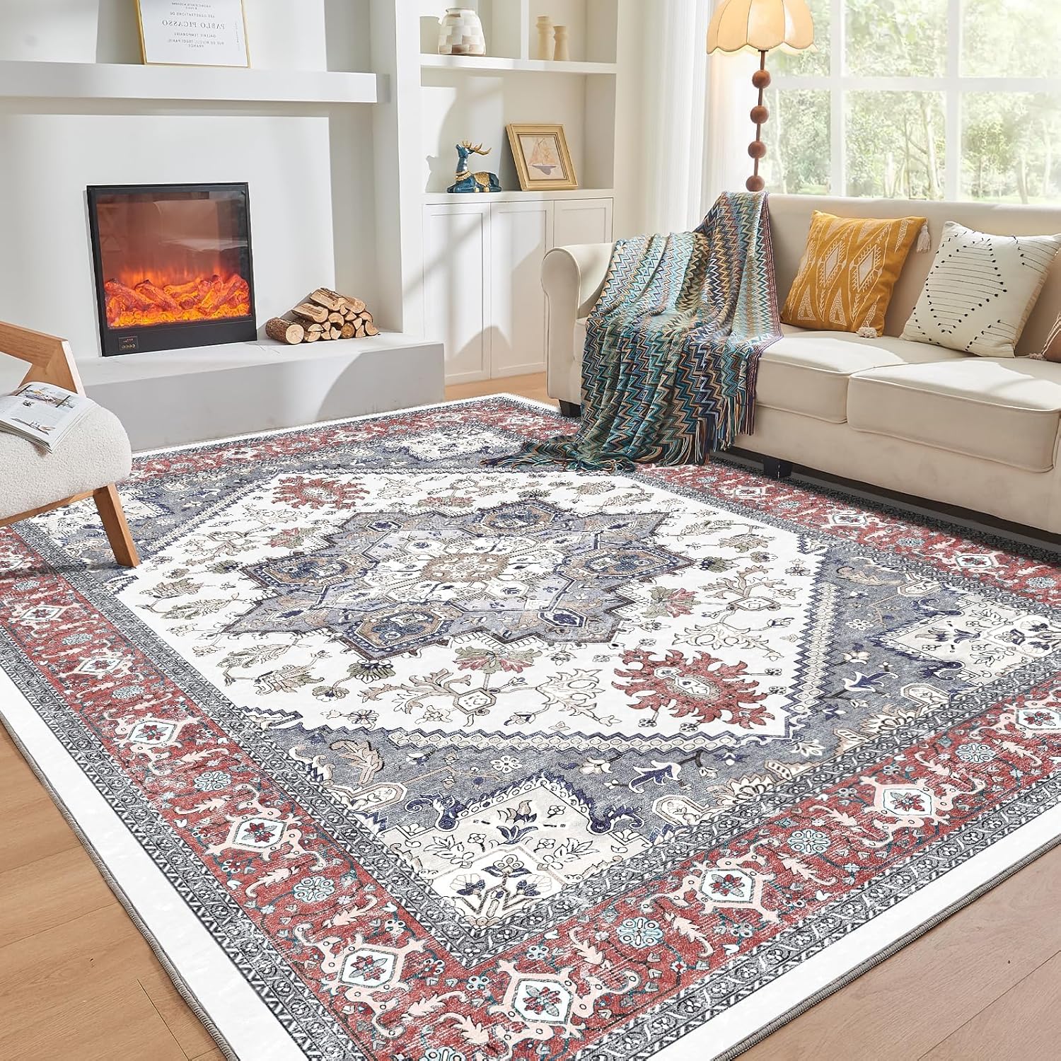 Navy Gold Washable Area Rug