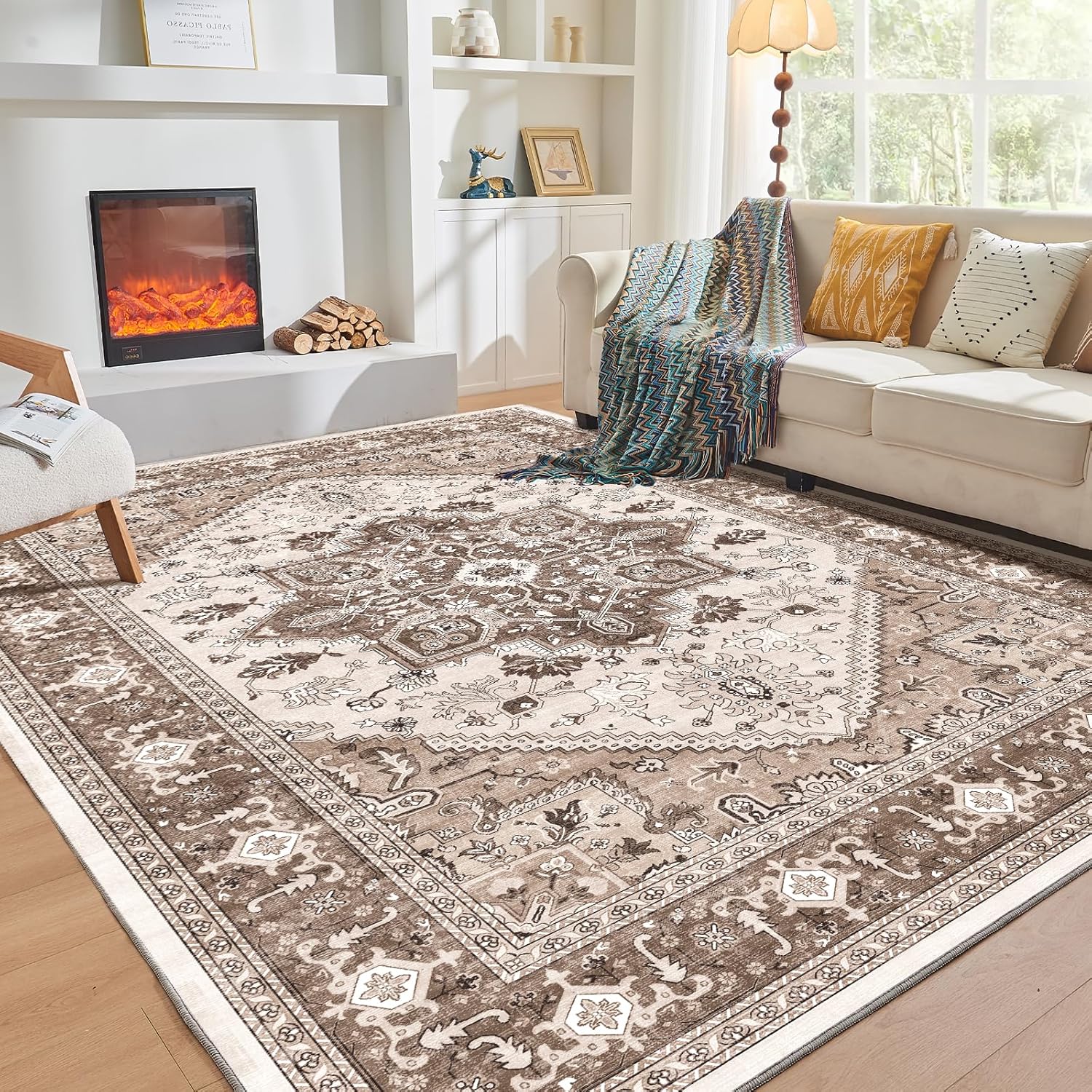 Navy Gold Washable Area Rug