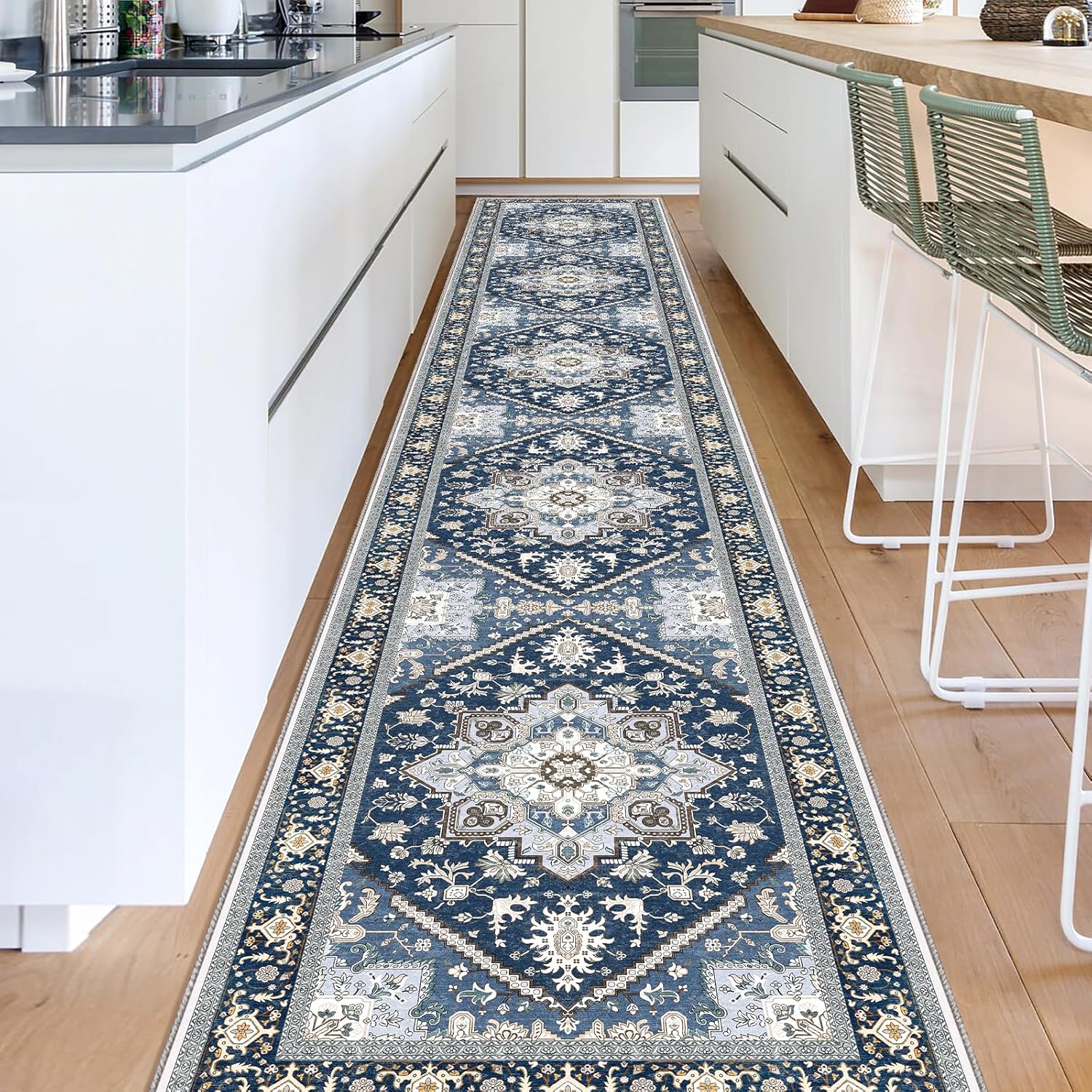 Navy Gold Washable Area Rug
