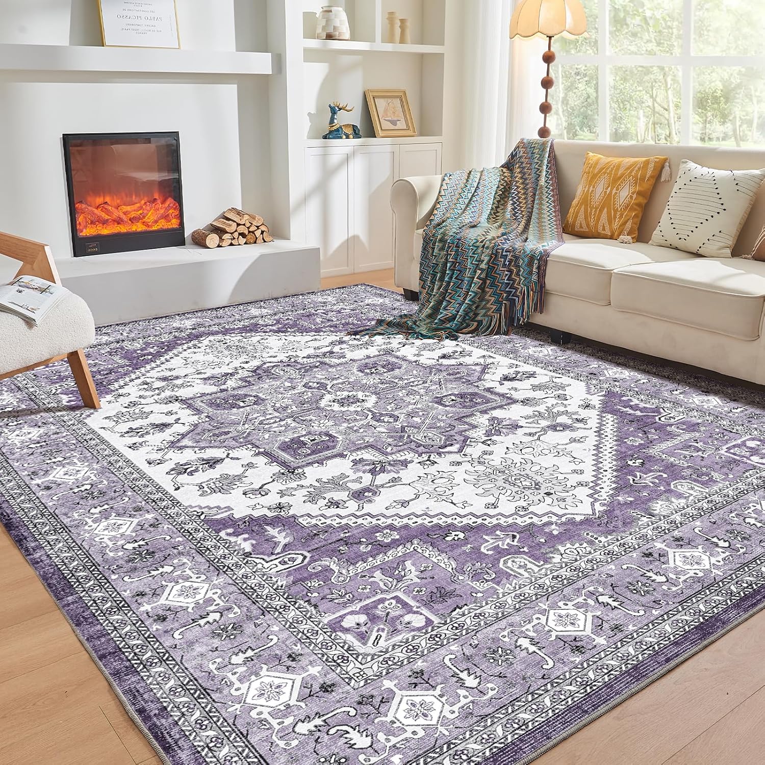 Navy Gold Washable Area Rug