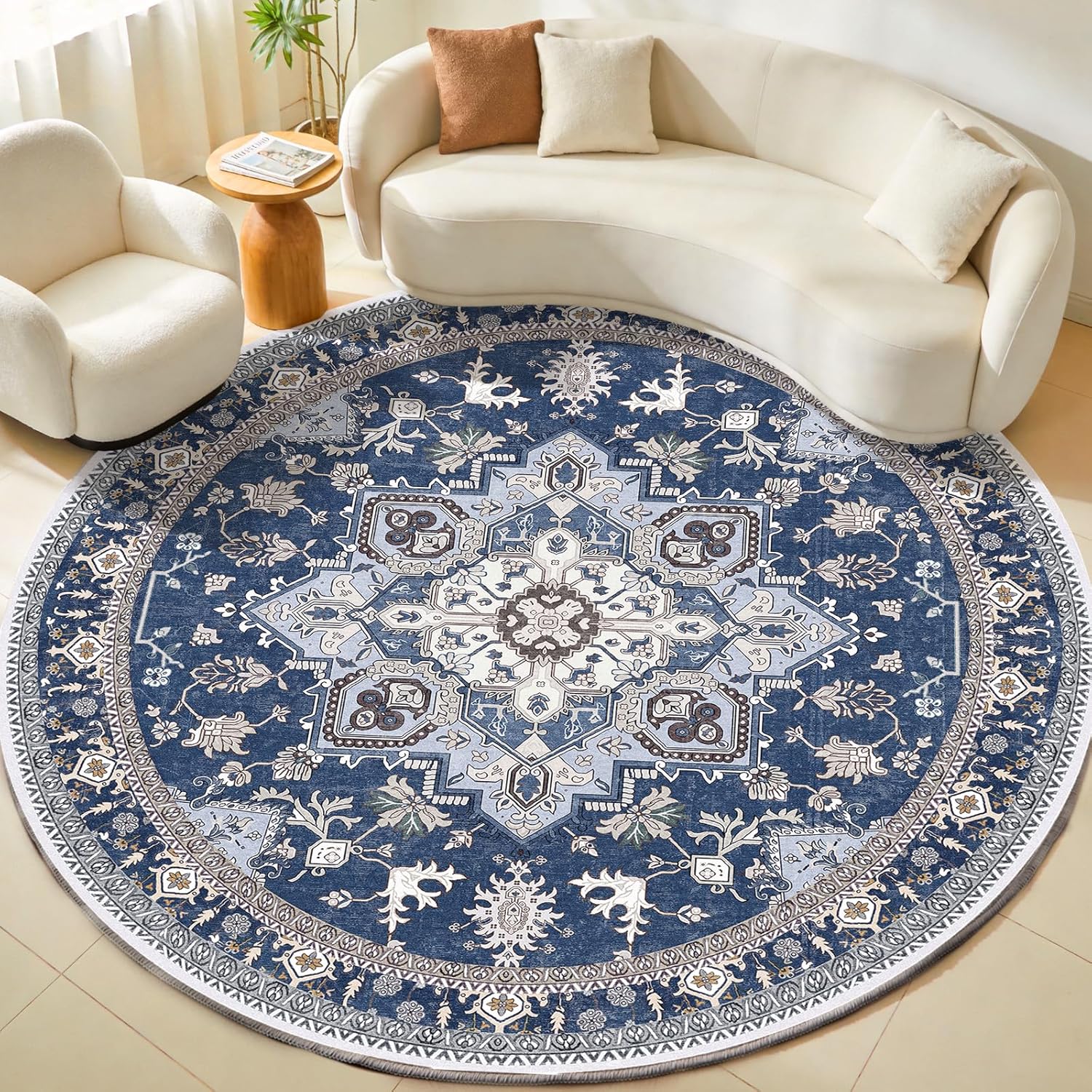 Navy Gold Washable Area Rug