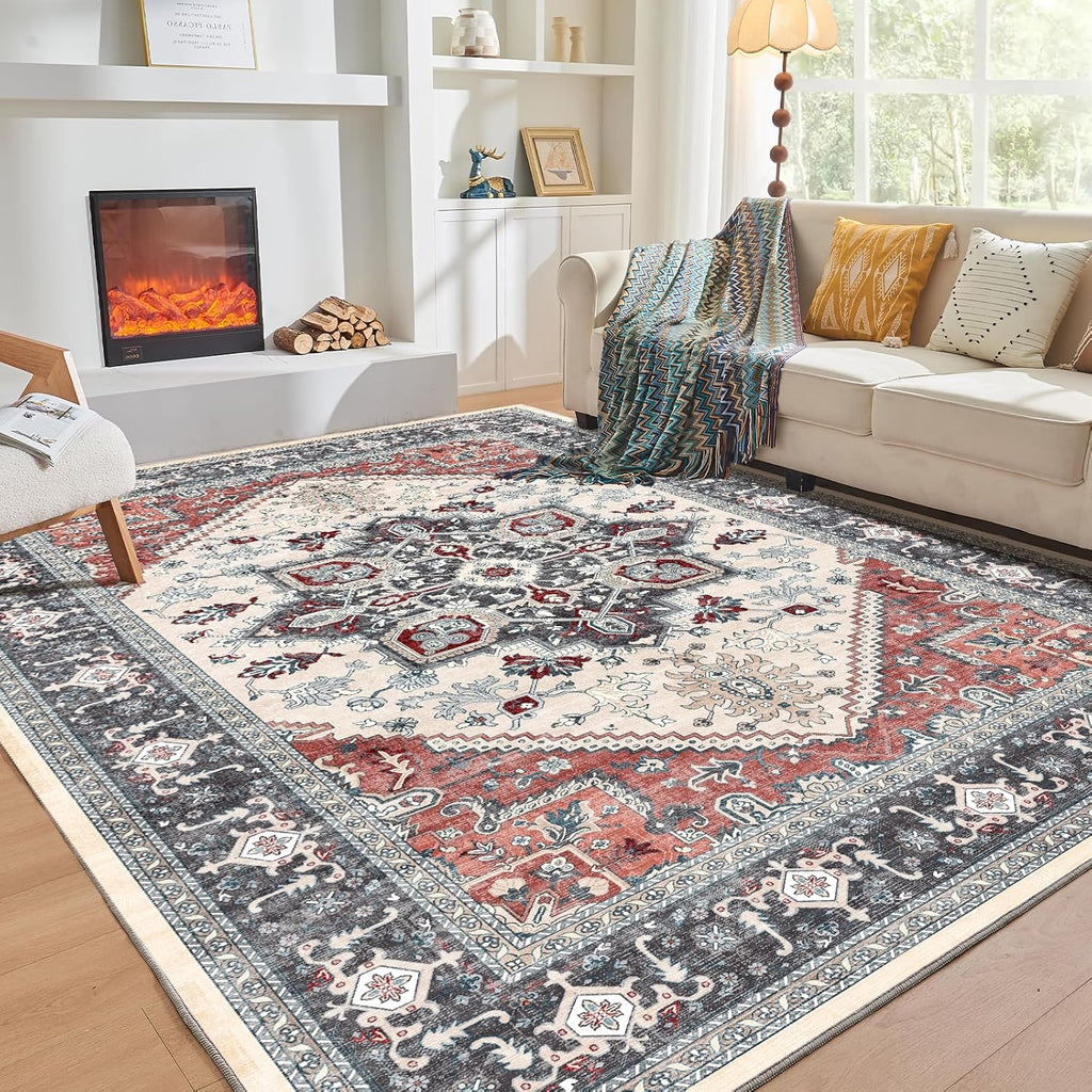 Navy Gold Washable Area Rug