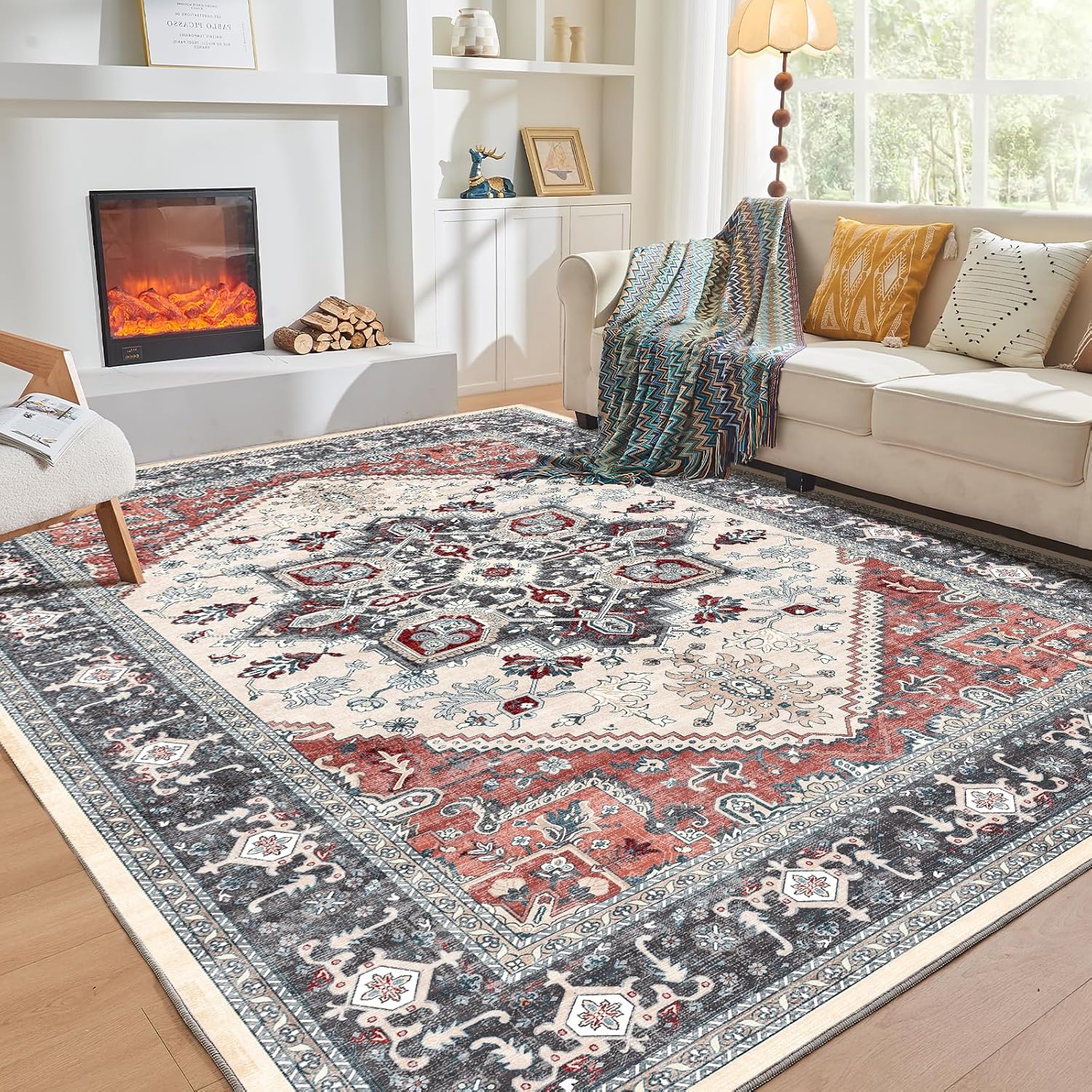 Navy Gold Washable Area Rug