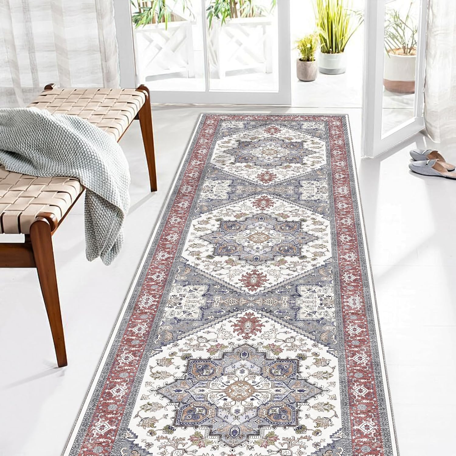 Navy Gold Washable Area Rug