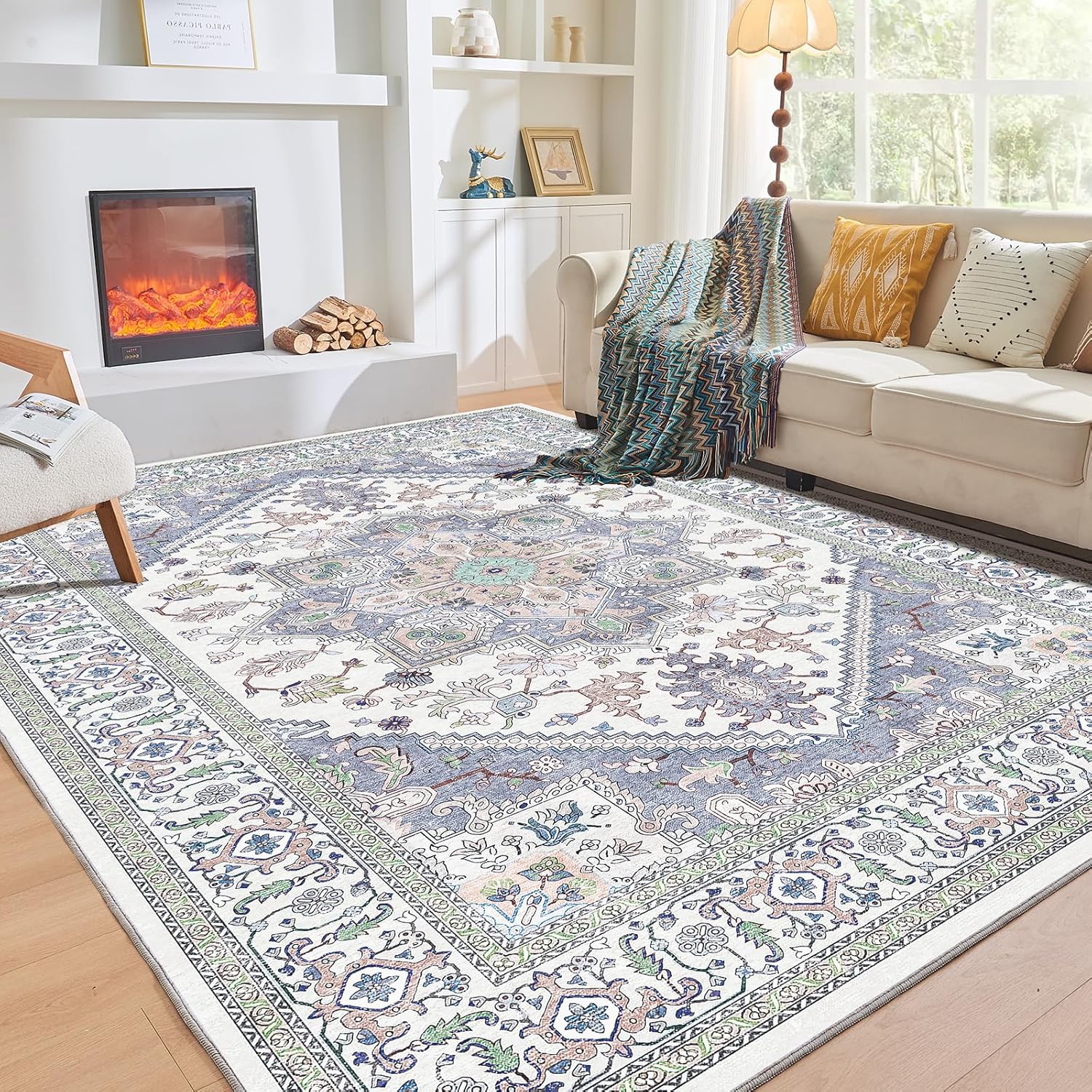 Navy Gold Washable Area Rug