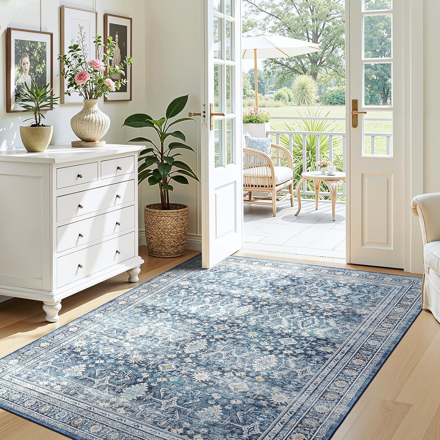 Green Washable Boho Area Rug