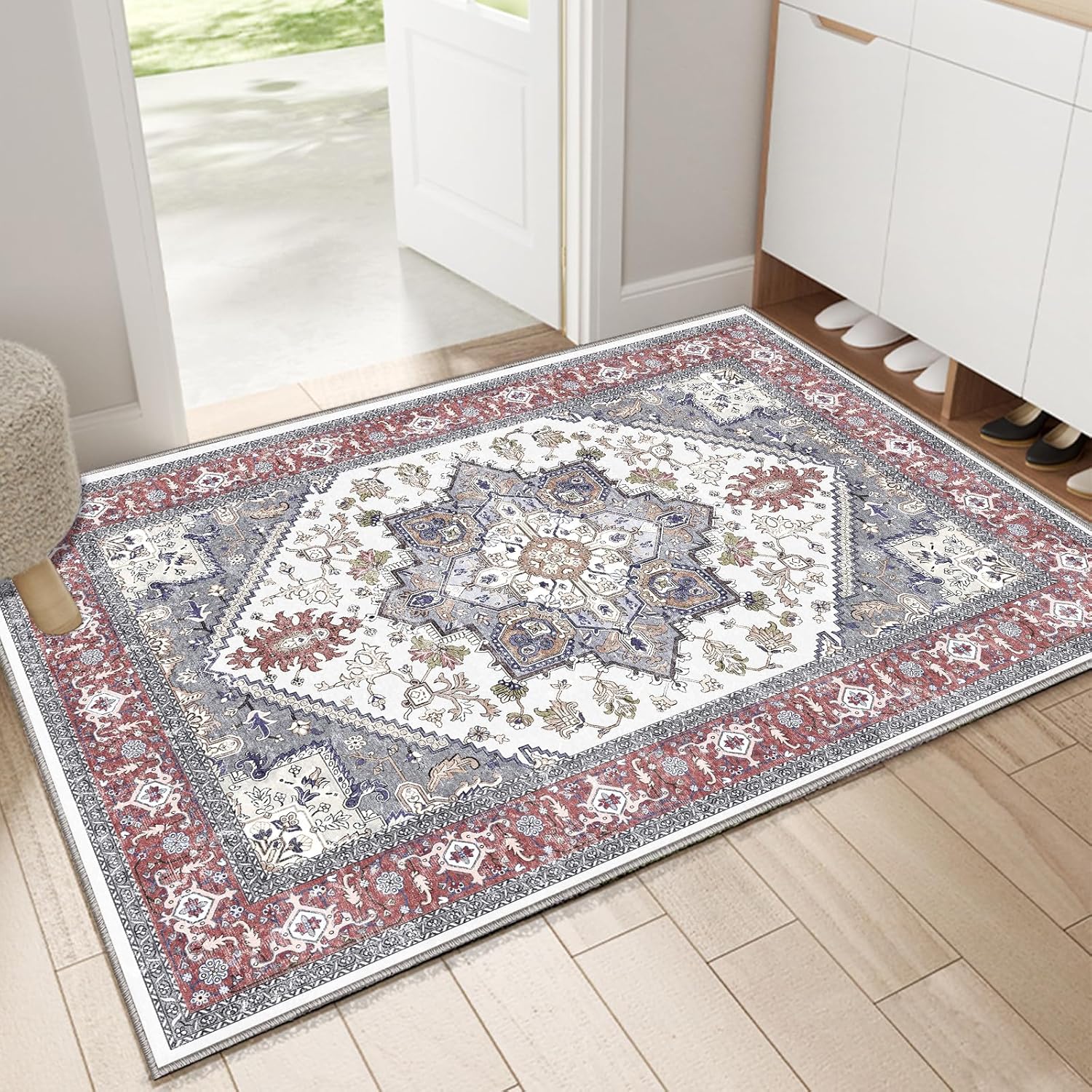 Navy Gold Washable Area Rug