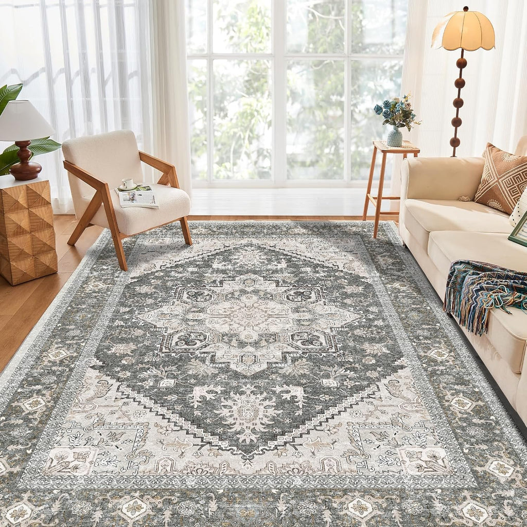 Navy Gold Washable Area Rug
