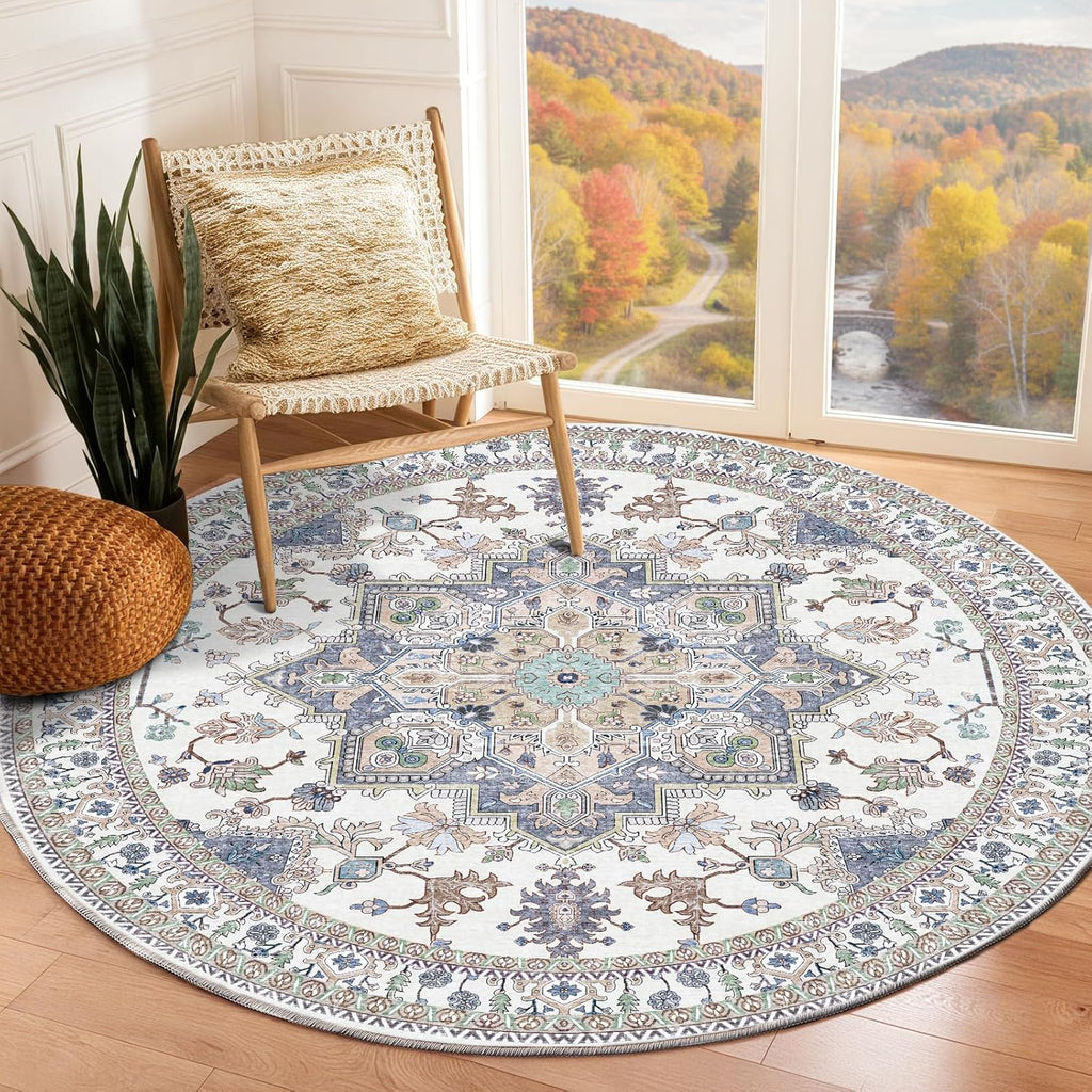 Navy Gold Washable Area Rug