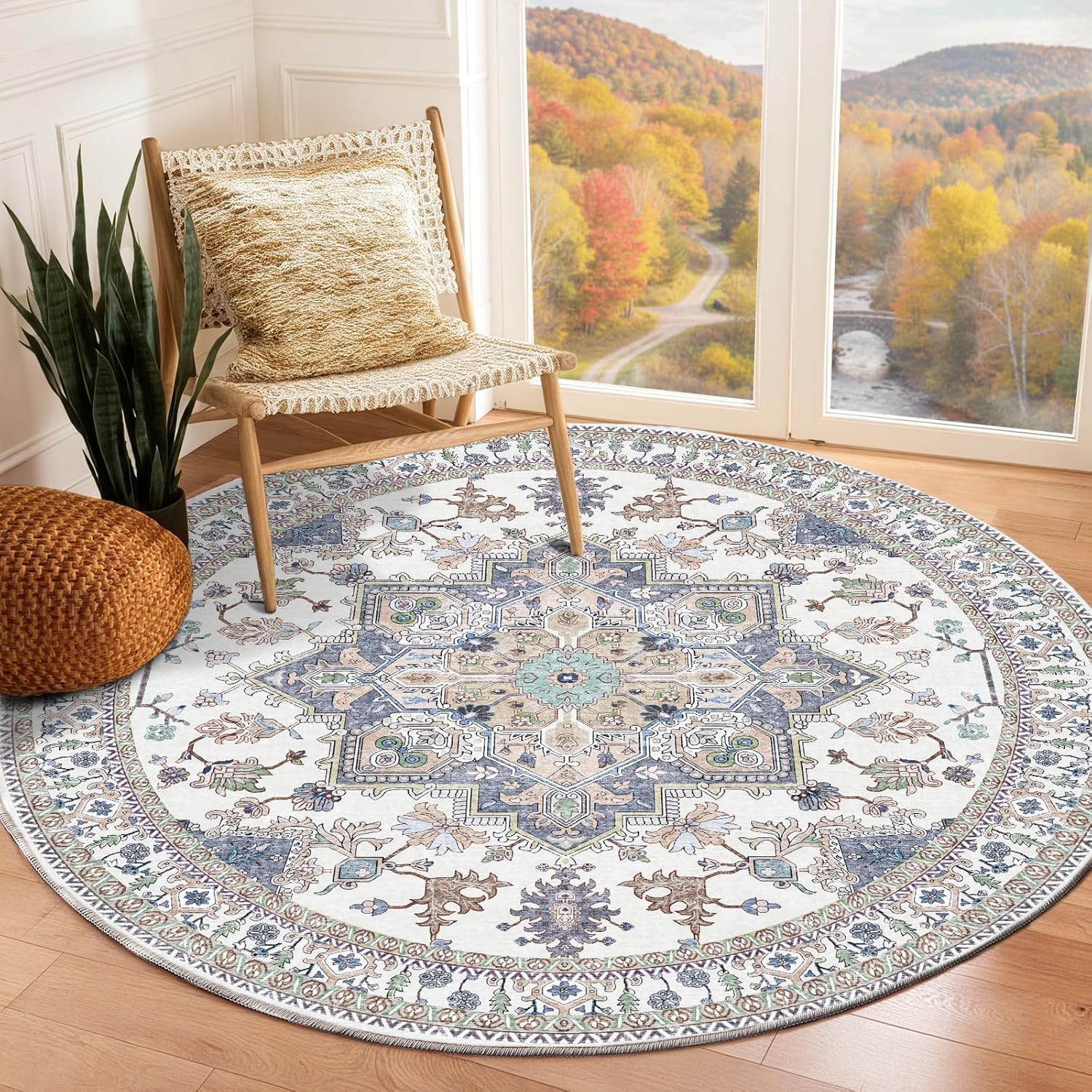 Navy Gold Washable Area Rug