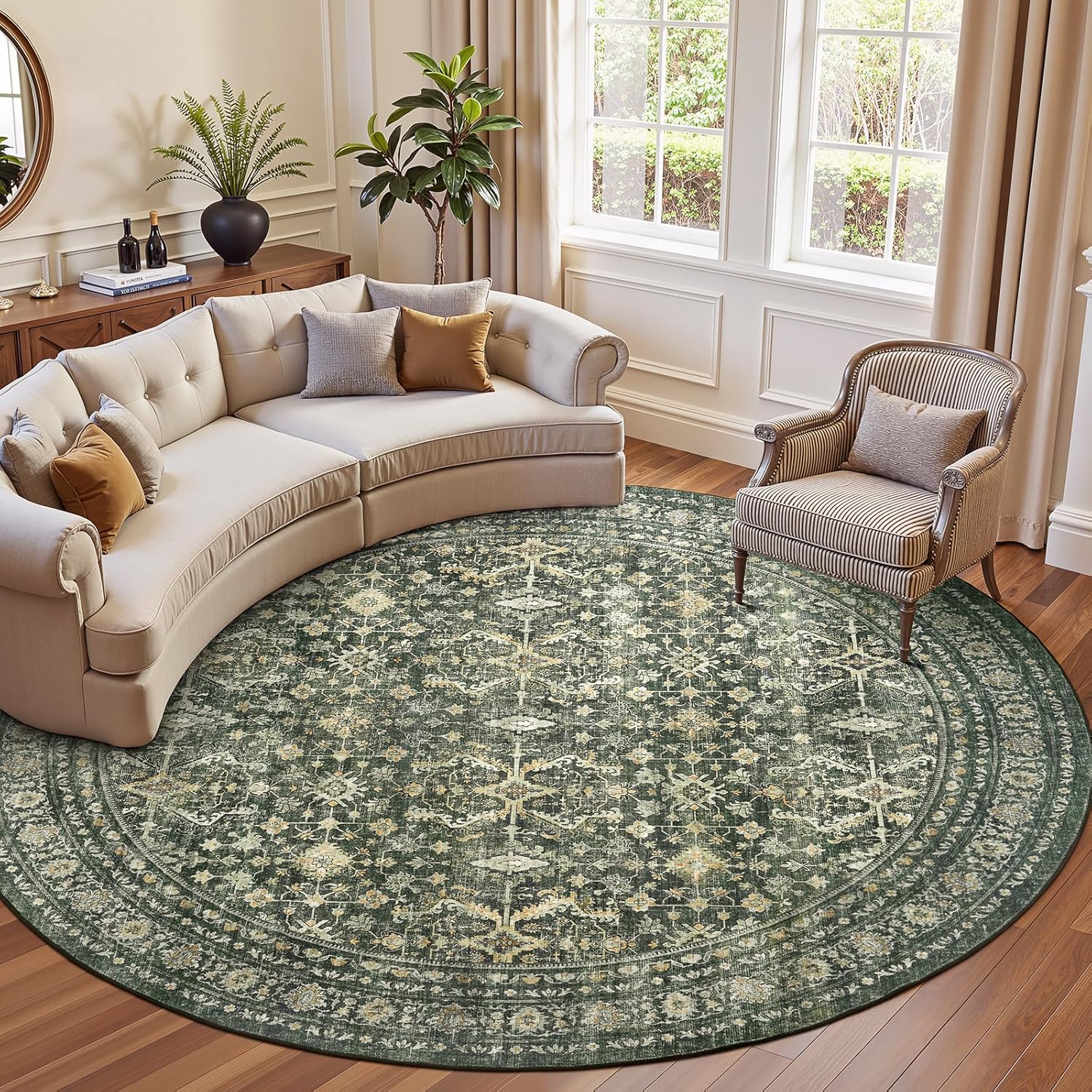 Green Washable Boho Area Rug
