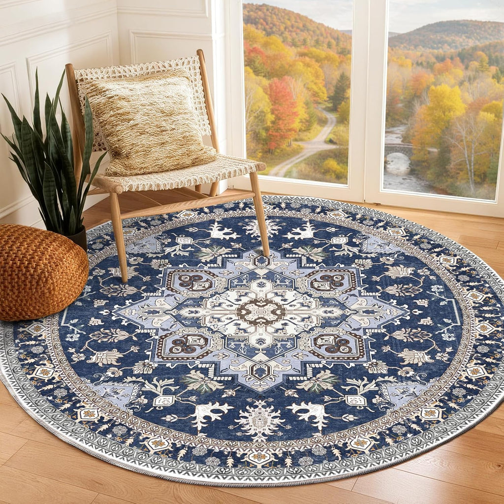 Navy Gold Washable Area Rug